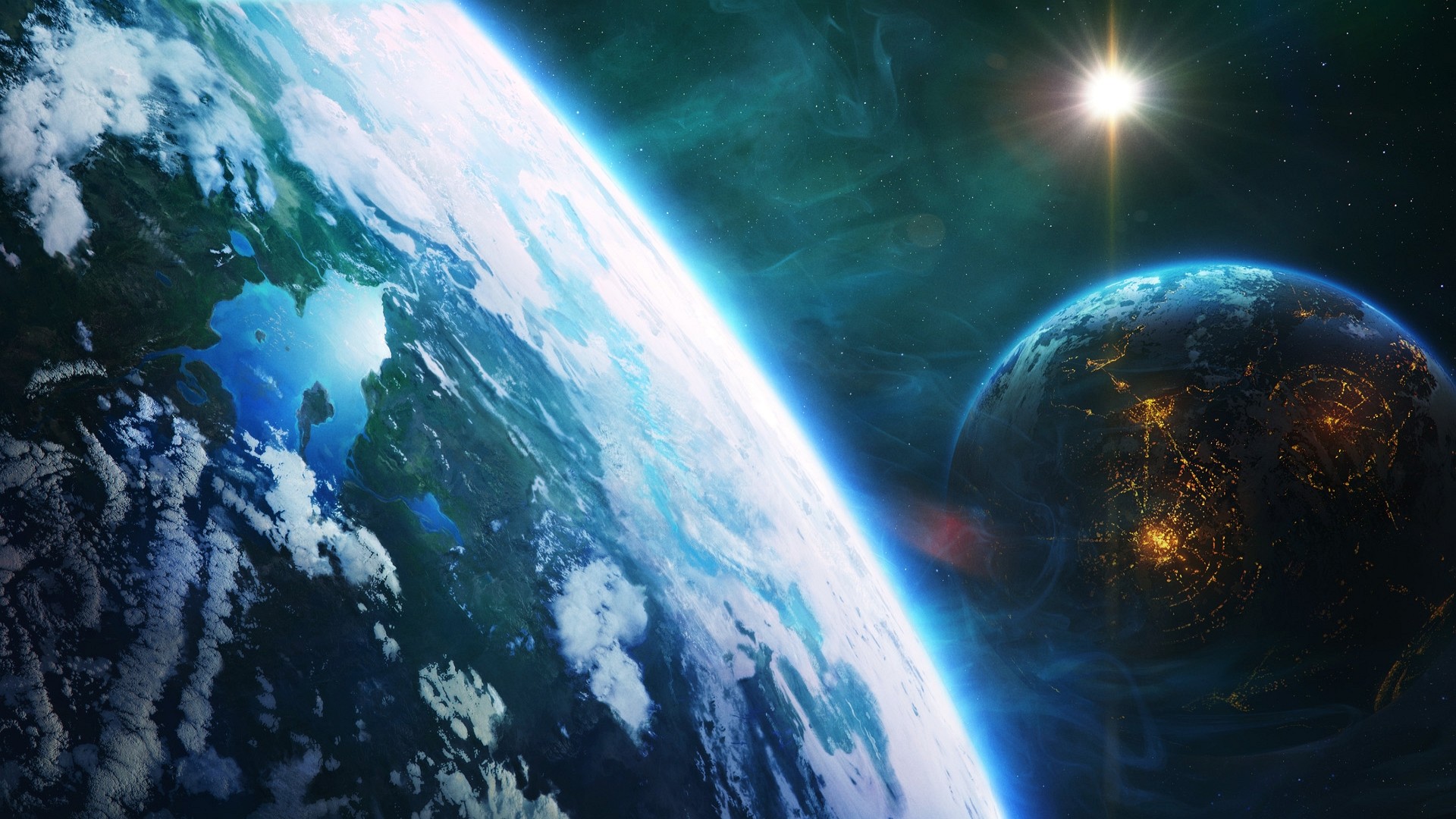 Terra, Pianeta, Sole, Spazio, Nuvole, Full HD, sfondo Windows 11