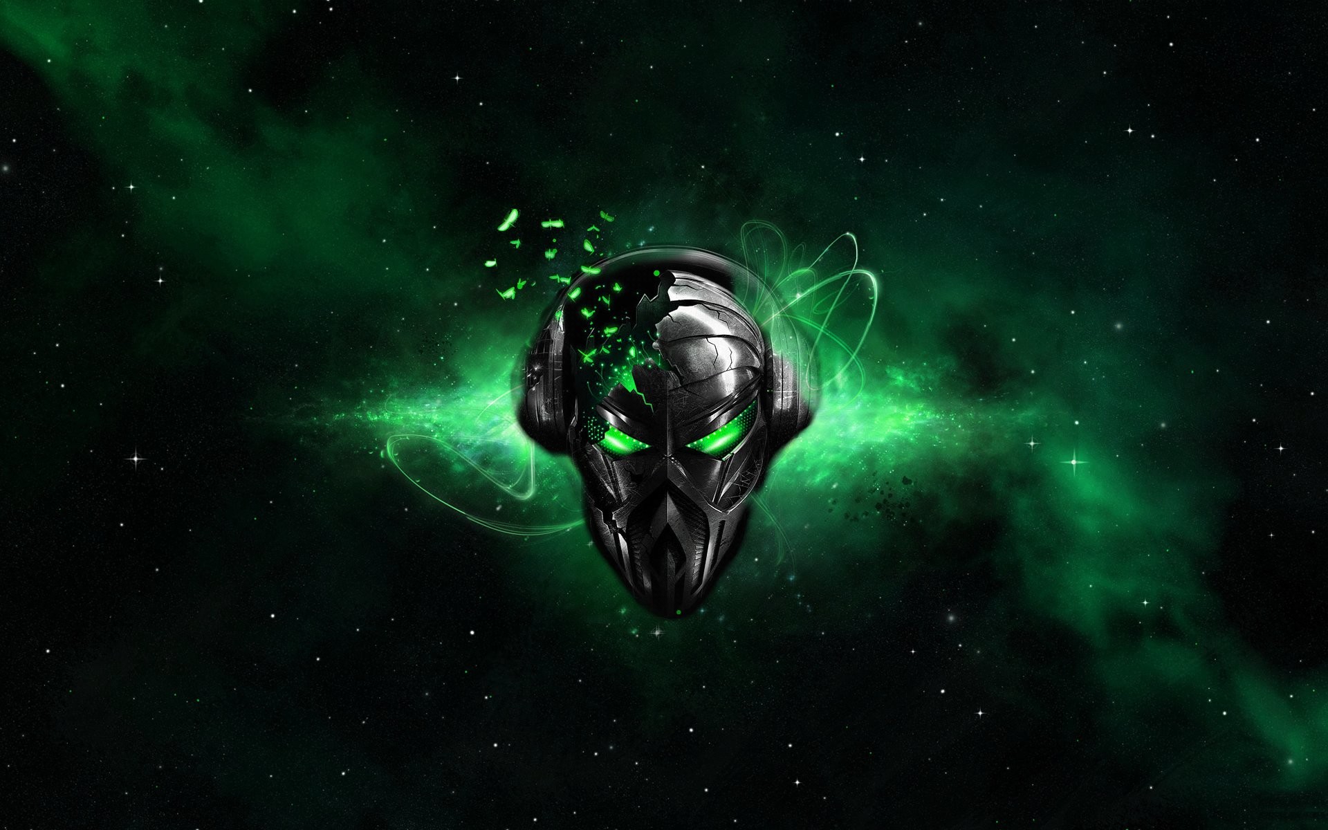 Testa aliena, Nebulosa verde, Spazio, Arte digitale, 1920x1200, immagine di sfondo