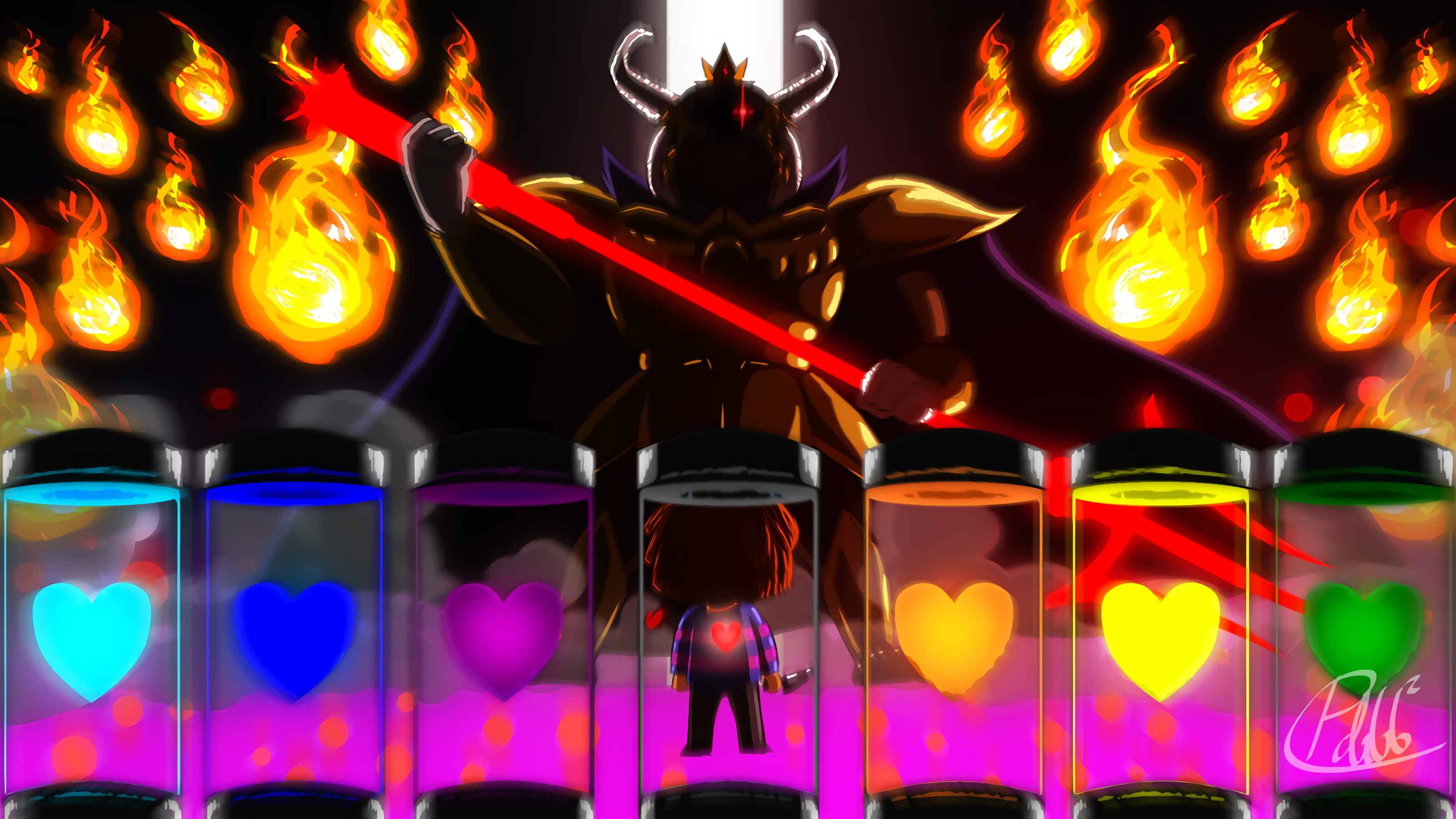 Asgore, Frisk, Undertale, Anime delle SOUL, Fuoco, 16:9 2K, sfondo widescreen