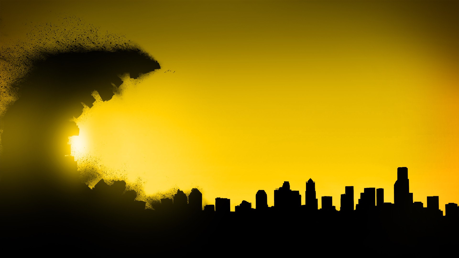 Skyline, Silhouette, Giallo, Città, 1920x1080, immagine di sfondo
