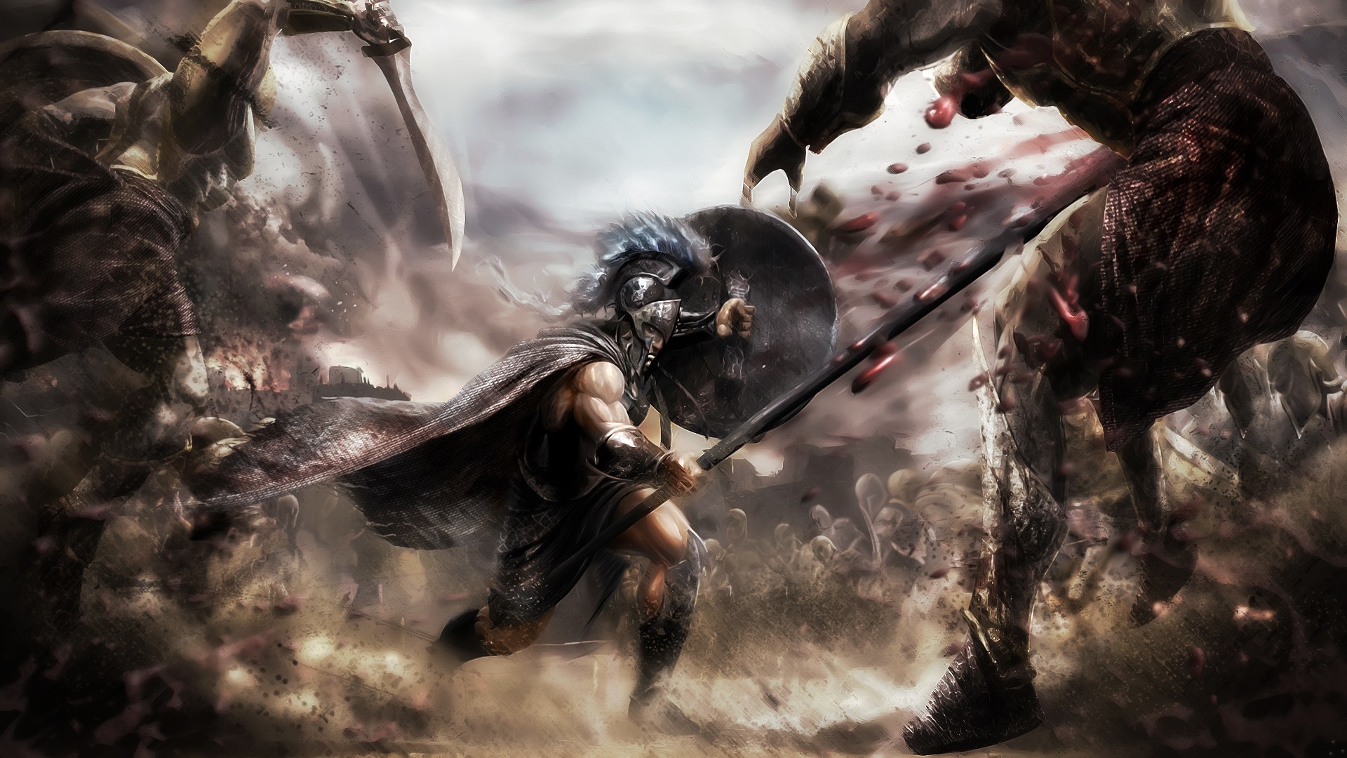 Spartano, Scudo, Mostro, Battaglia, 1920x1080, sfondo per PC