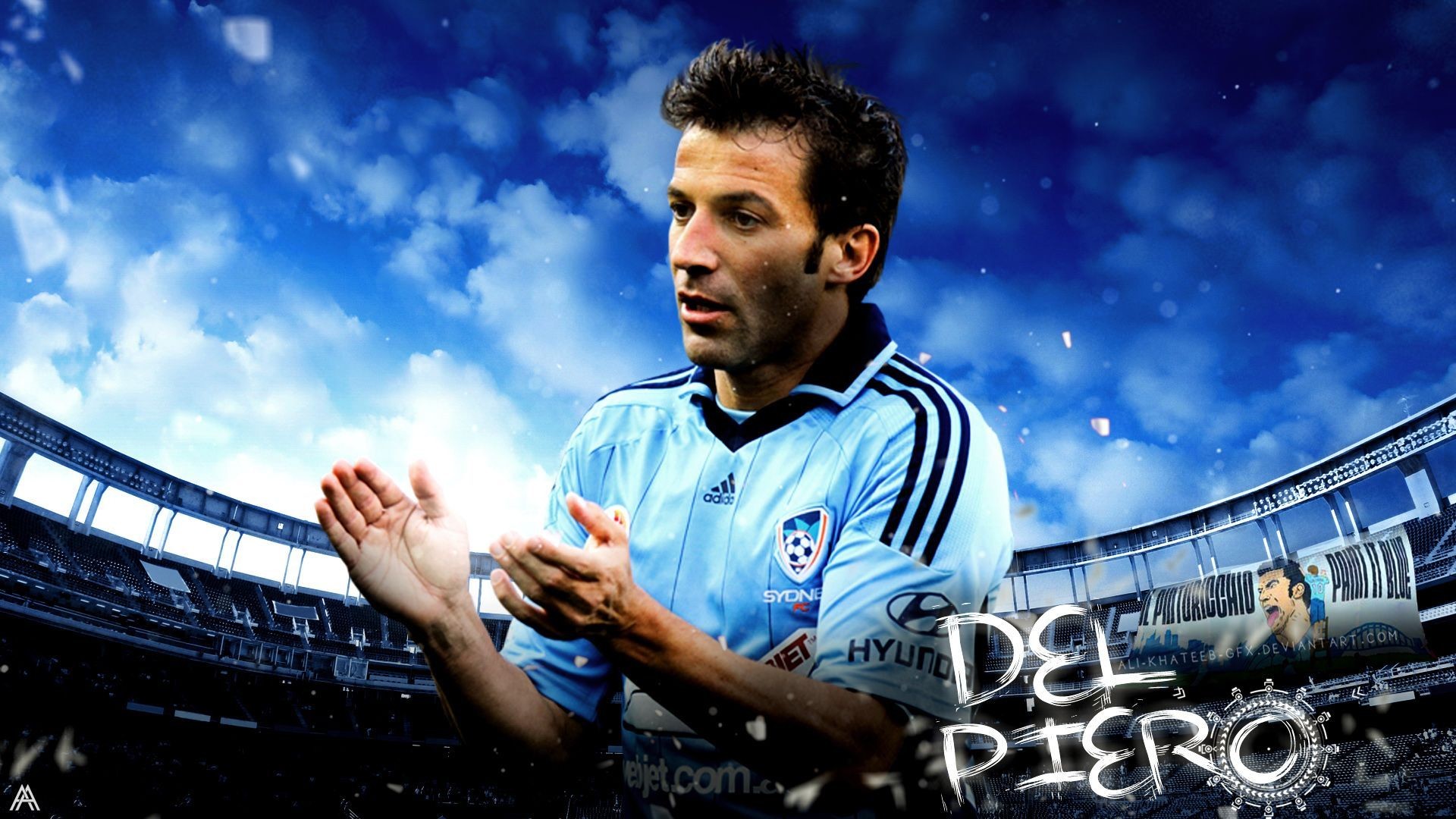 Alessandro Del Piero, Sydney FC, Applauso, Cielo azzurro, Stadio, sfondo Windows 11