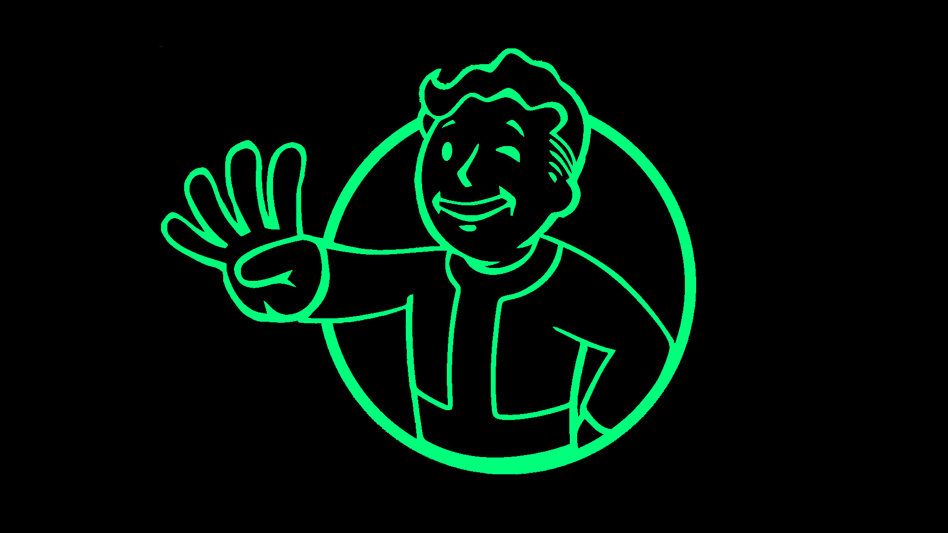 Vault Boy, Fallout, Linee verdi, Sfondo nero, Full HD, wallpaper per computer