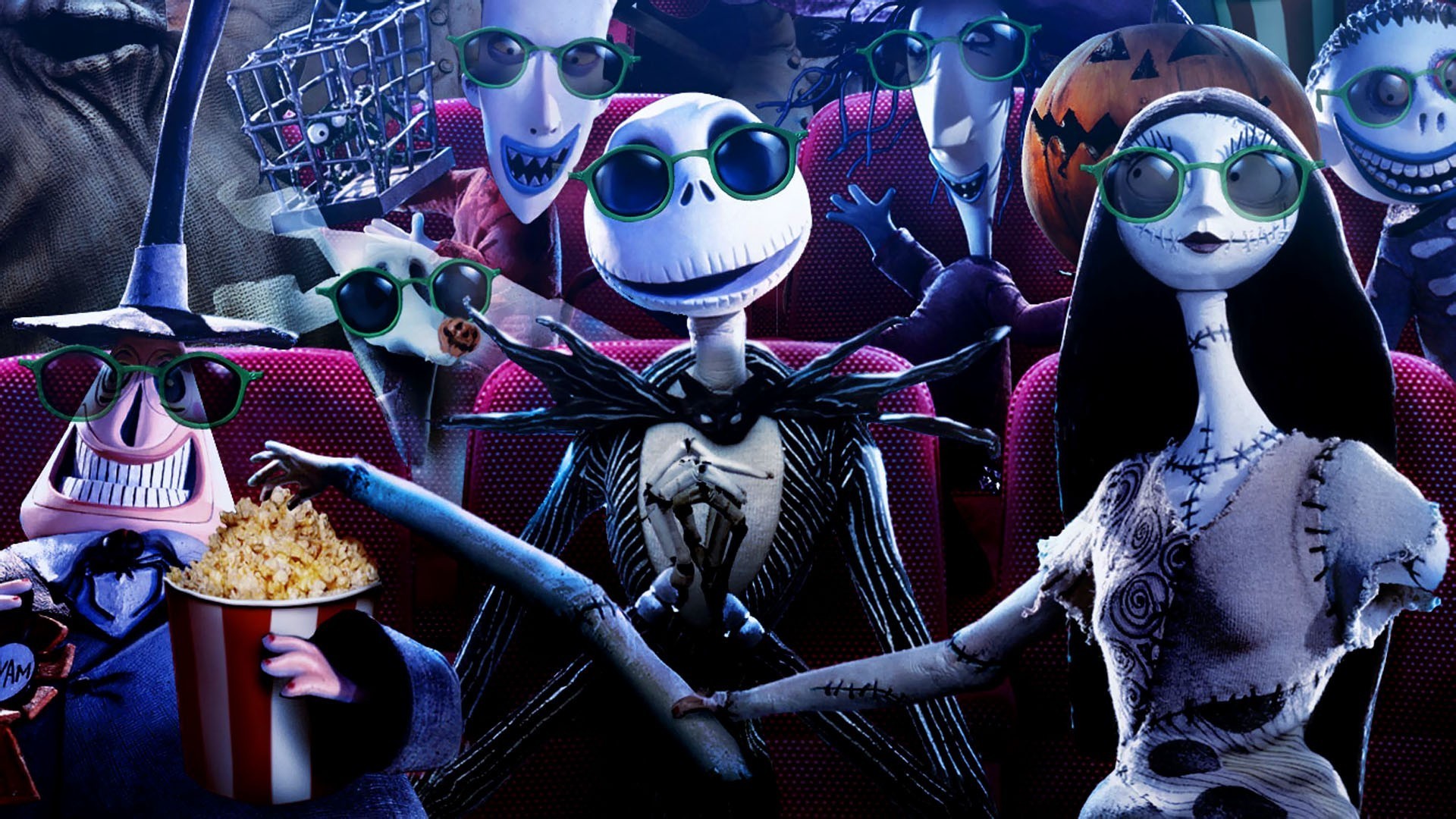 Jack Skellington, Sally, Nightmare Before Christmas, Cinema, Occhiali 3D, sfondo desktop Full HD
