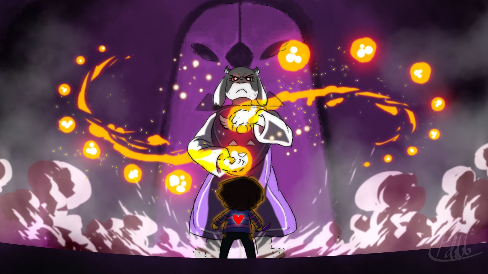 Asgore, Frisk, Undertale, Battaglia, Fuoco, Full HD 1080p, sfondo desktop