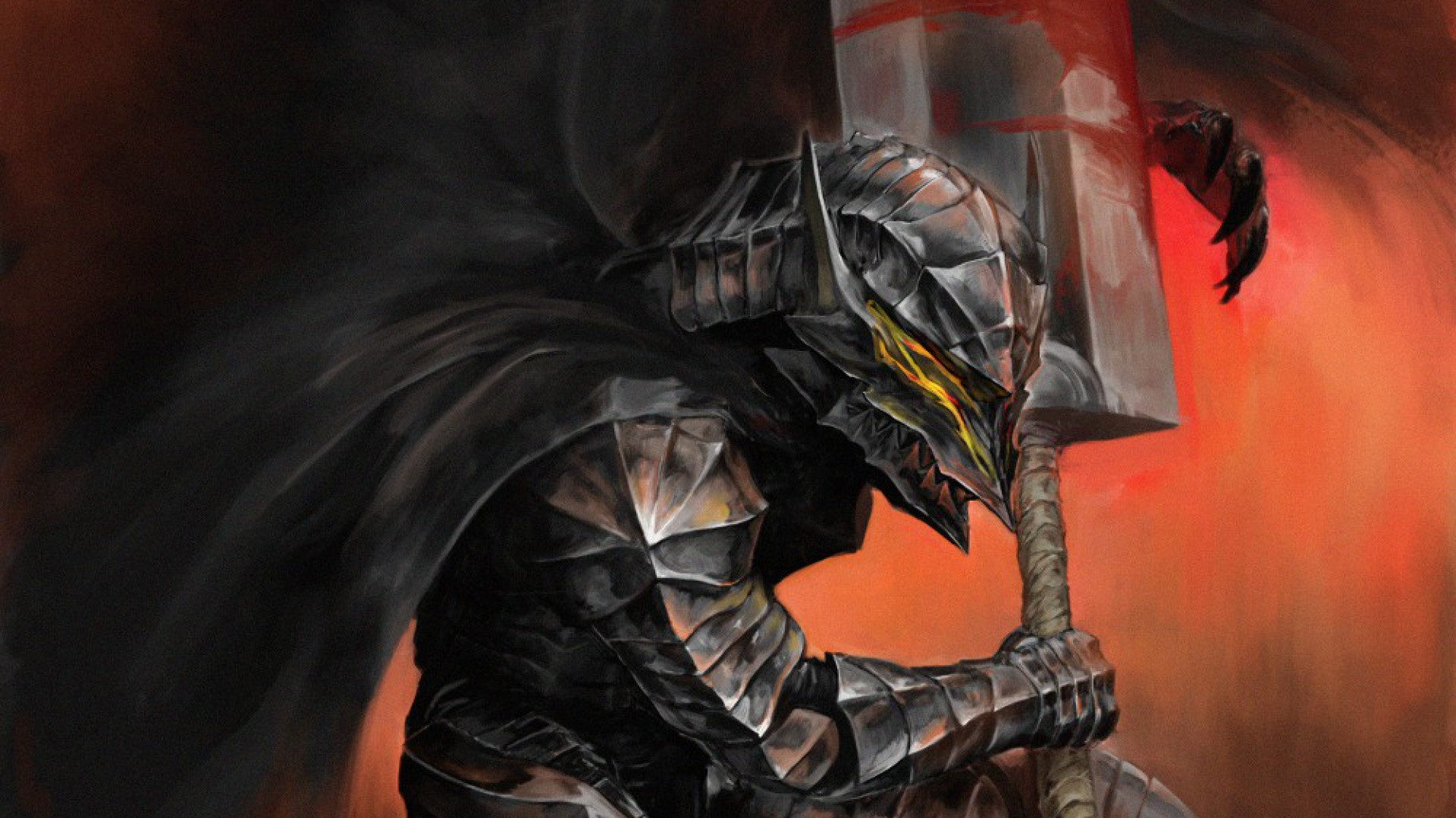 Gatsu, Armatura del Berserker, Berserk, Ammazzadraghi, Sfondo rosso, wallpaper desktop Full HD