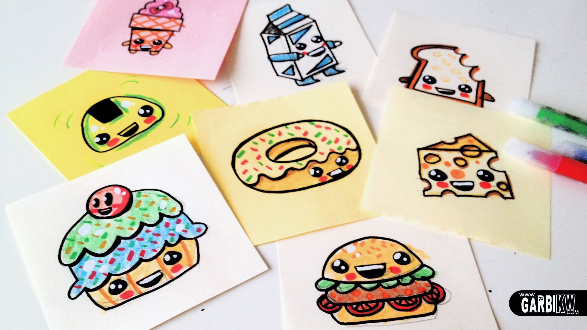 Garbi KW, Ciambella, Hamburger, Formaggio, Disegni kawaii, Full HD, sfondo per portatile