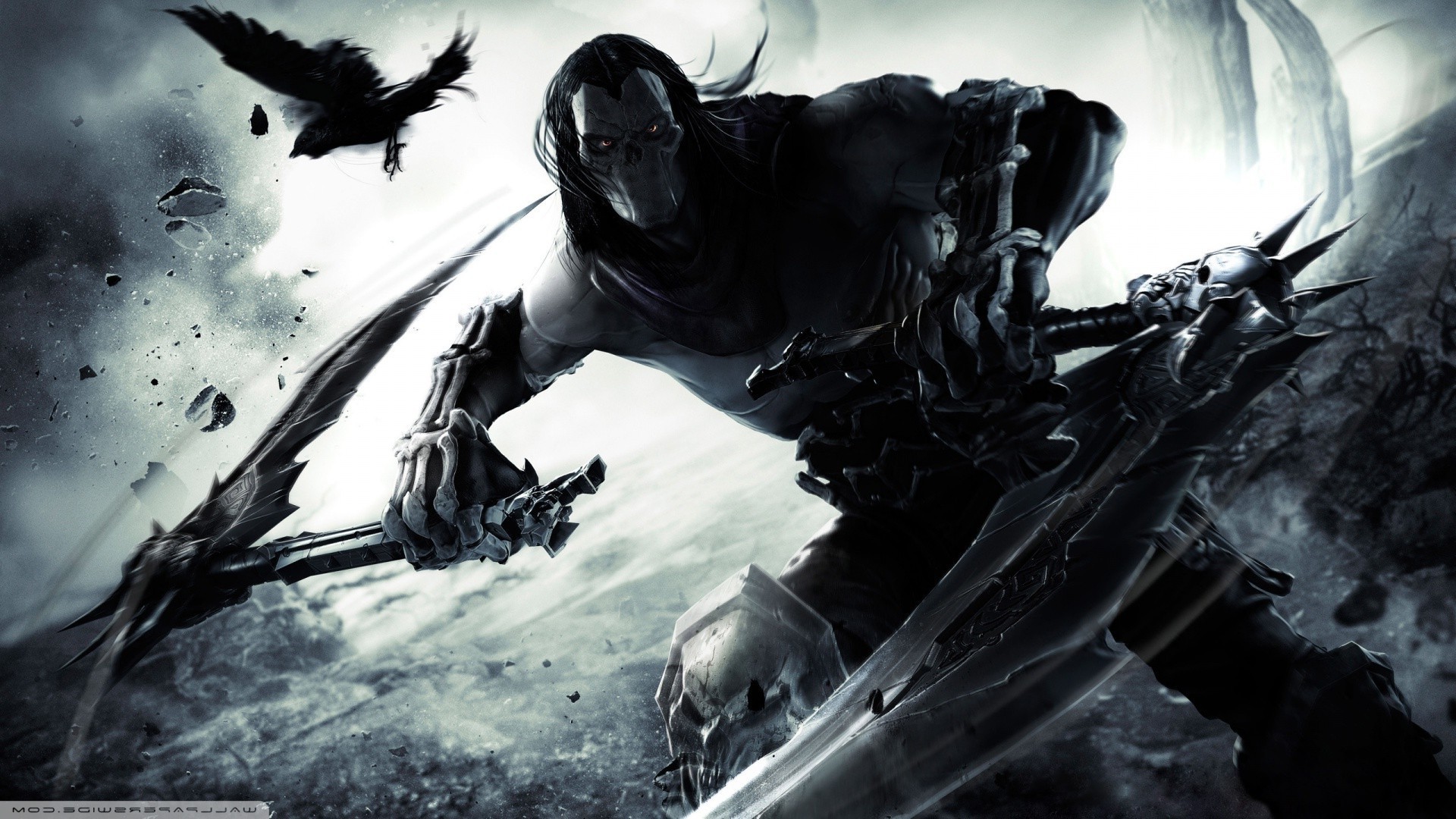 Death, Darksiders II, Corvi, Videogioco, 16:9 Full HD, sfondo widescreen