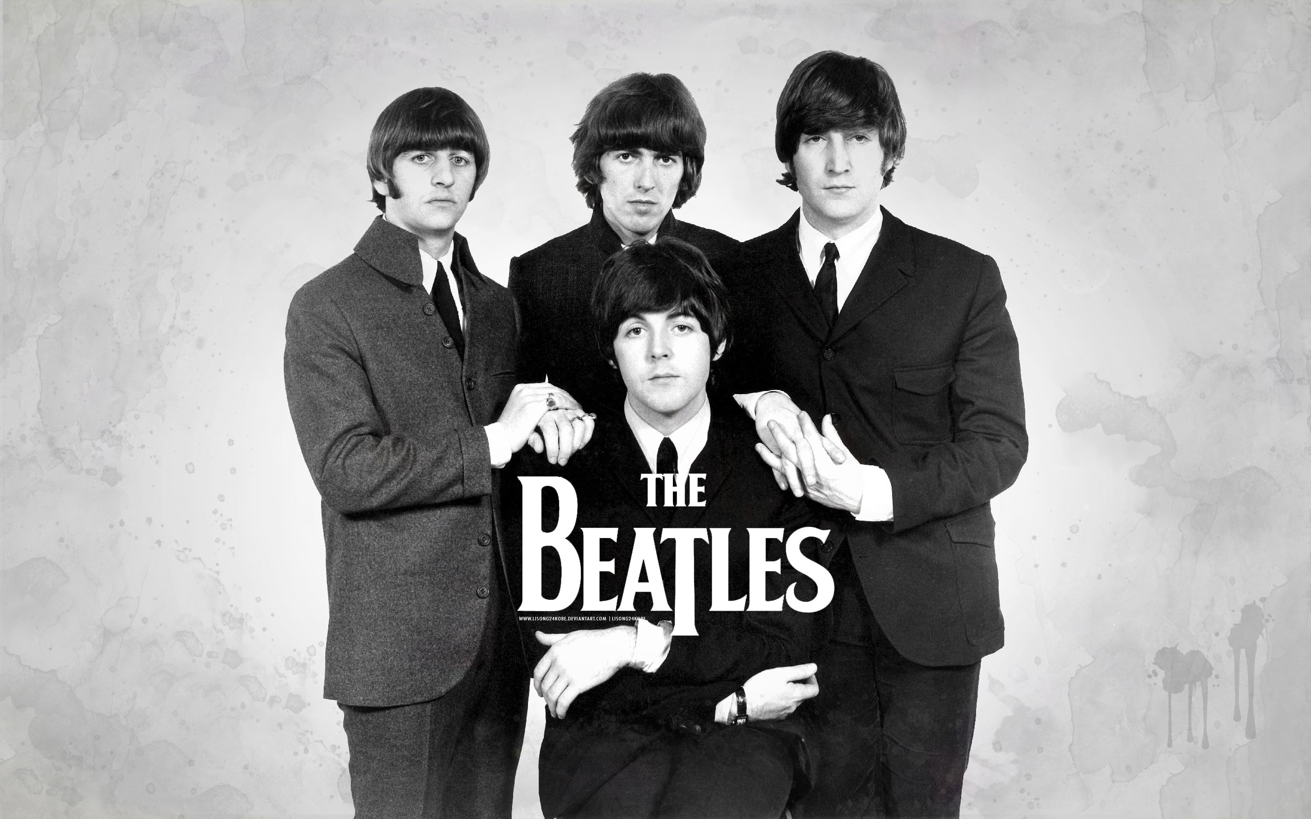 The Beatles, Ritratto di gruppo, Logo, Bianco e nero, 2K, wallpaper per PC