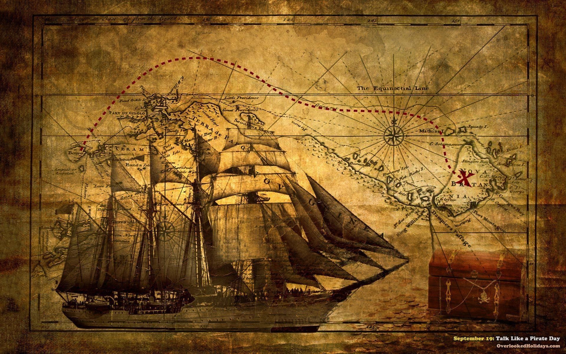 Mappa del tesoro, Veliero, Forziere, Pergamena, 1920x1200, sfondo MacBook Pro