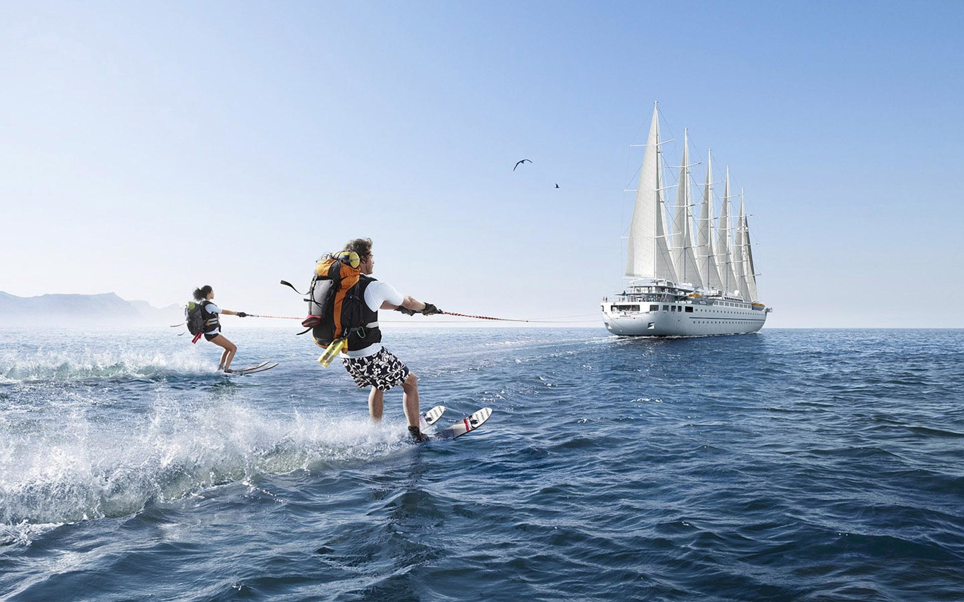 Sci nautico, Veliero, Mare, Avventura, Full HD, sfondo per PC