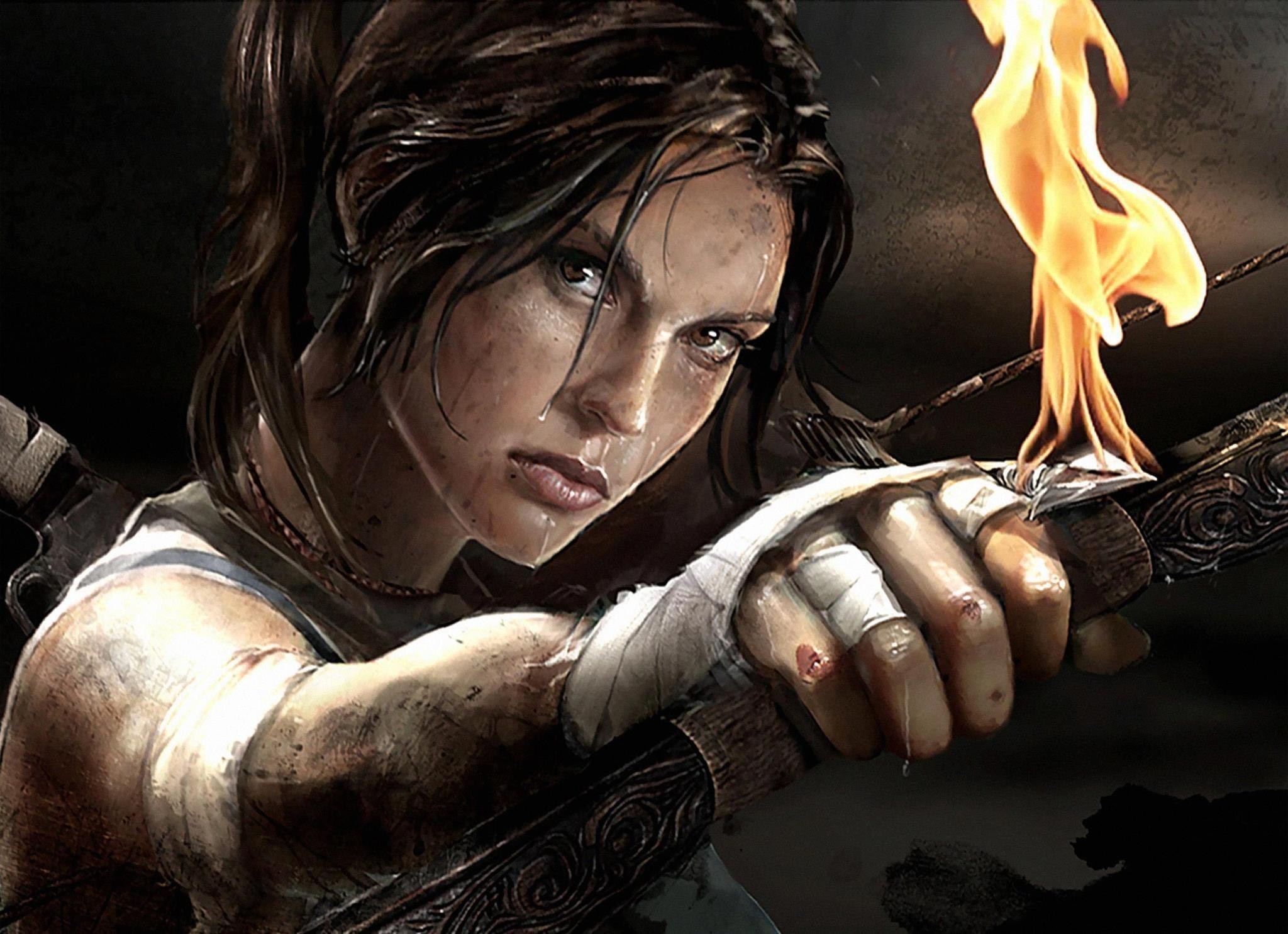 Lara Croft, Tomb Raider (2013), Freccia infuocata, Primo piano, Full HD, sfondo desktop