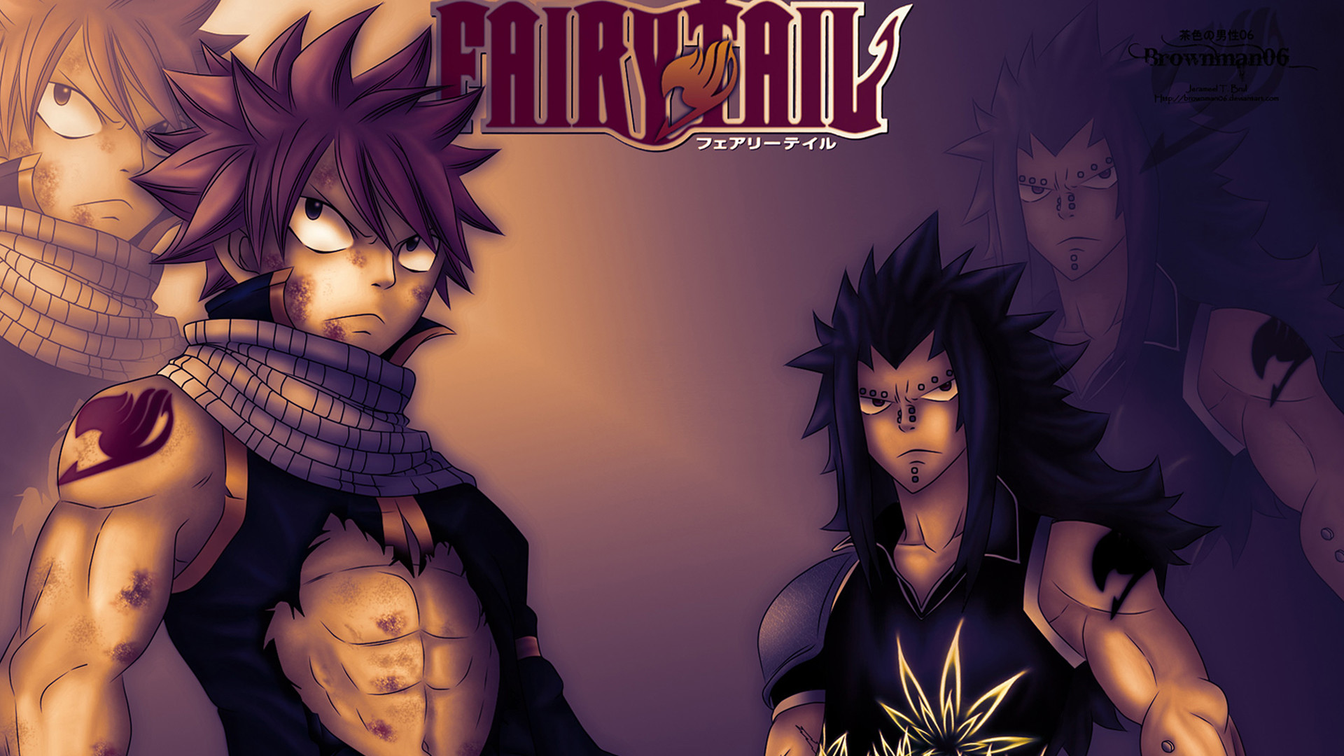 Natsu Dragneel, Gajeel Redfox, Fairy Tail, Logo, Viola, 1920x1080, sfondo per PC