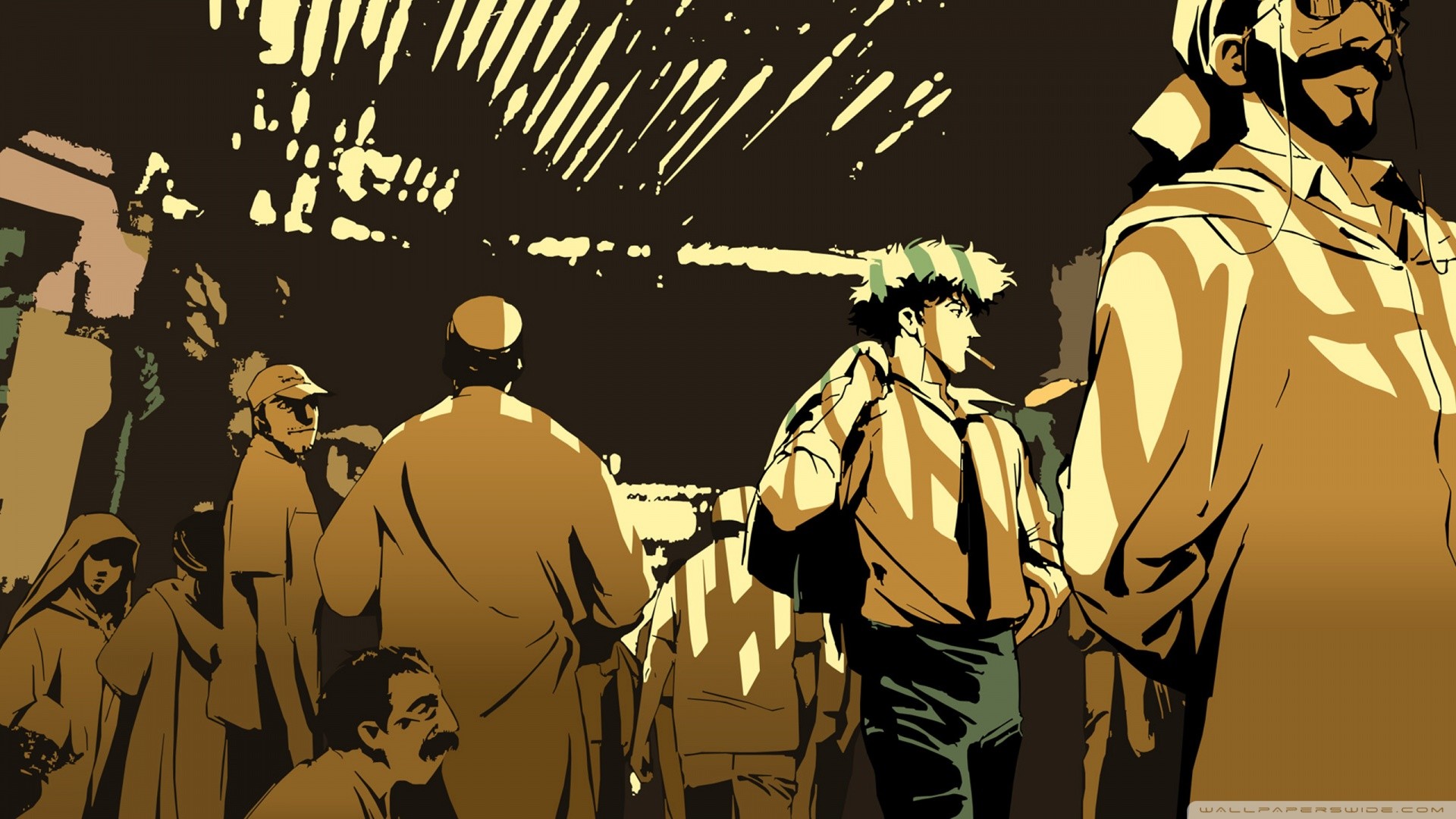 Spike Spiegel, Cowboy Bebop, Anime, Mercato, Seppia, 1920x1080, wallpaper desktop