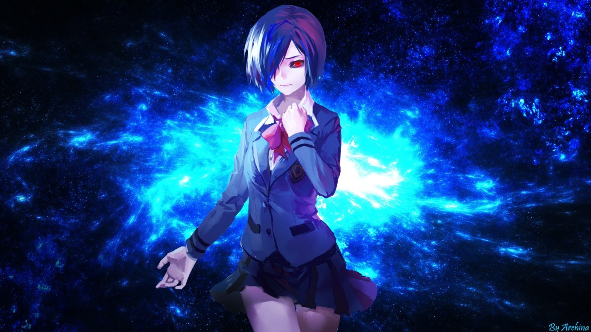 Touka Kirishima, Tokyo Ghoul, Uniforme scolastica, Blu, Full HD, sfondo Windows 11