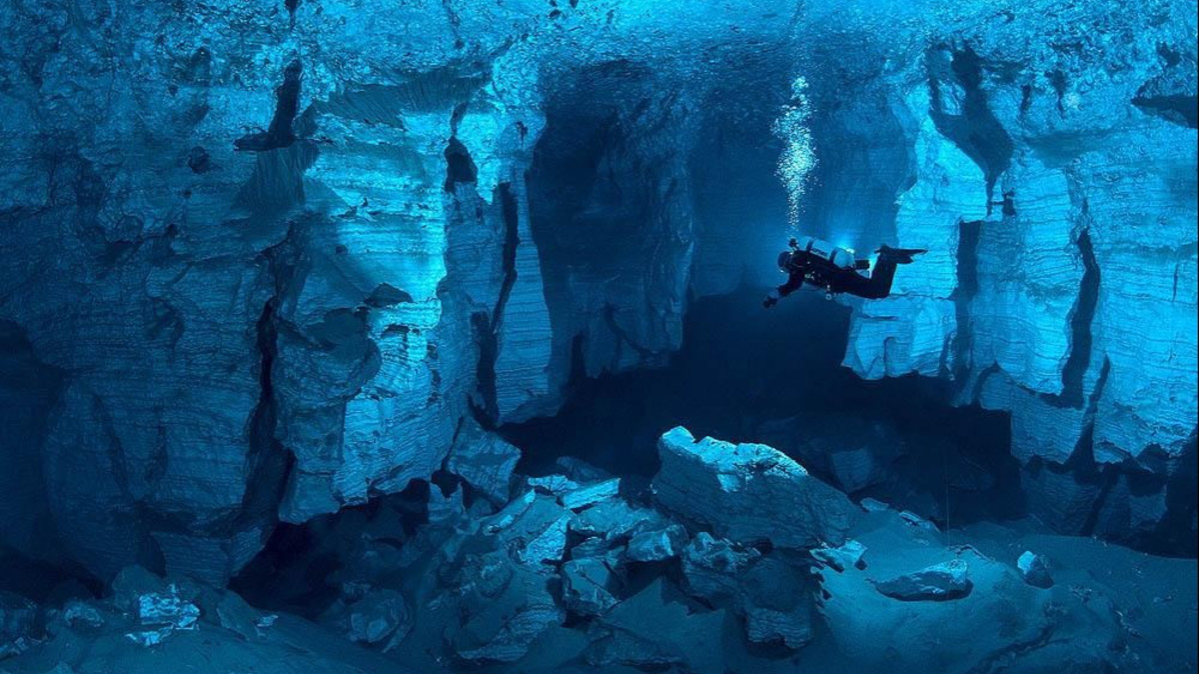 Grotta sommersa, Sub, Cenote, Immersione, 16:9 Full HD, sfondo widescreen