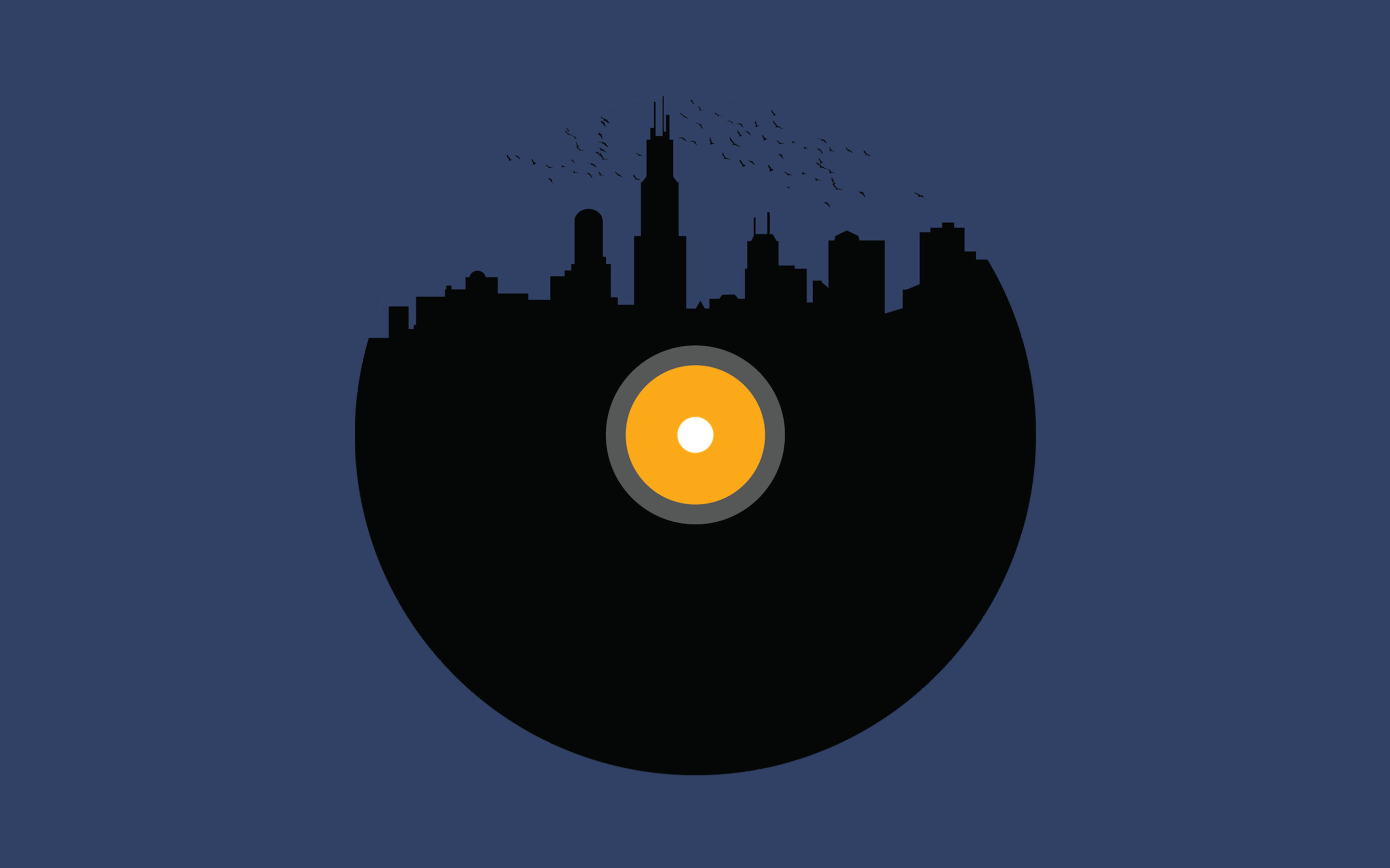 Disco in vinile, Skyline, Chicago, Blu, 2880x1800, immagine di sfondo