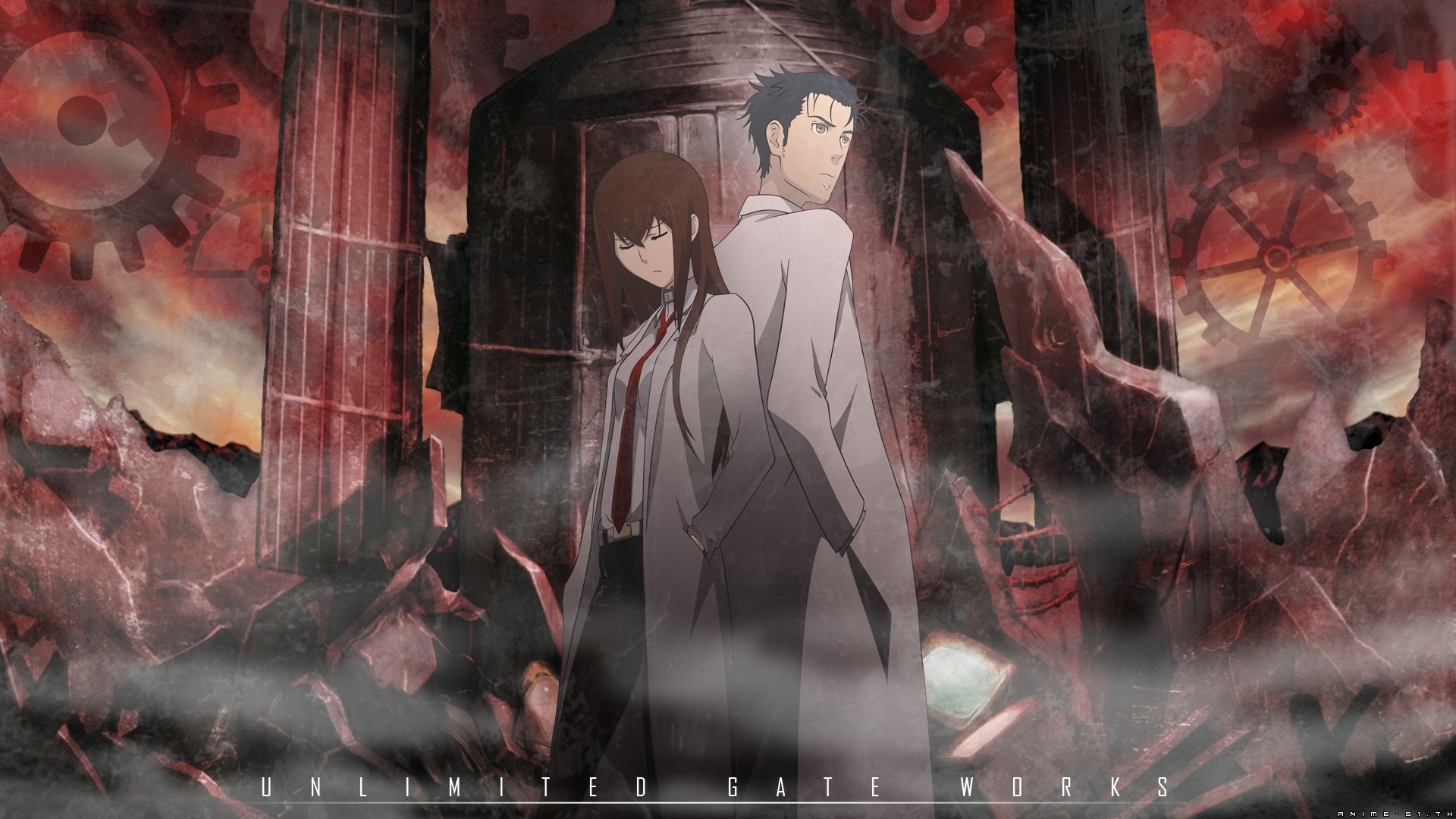 Kurisu Makise, Rintaro Okabe, Steins;Gate, Rovine, Rosso, Full HD 1080p, sfondo desktop