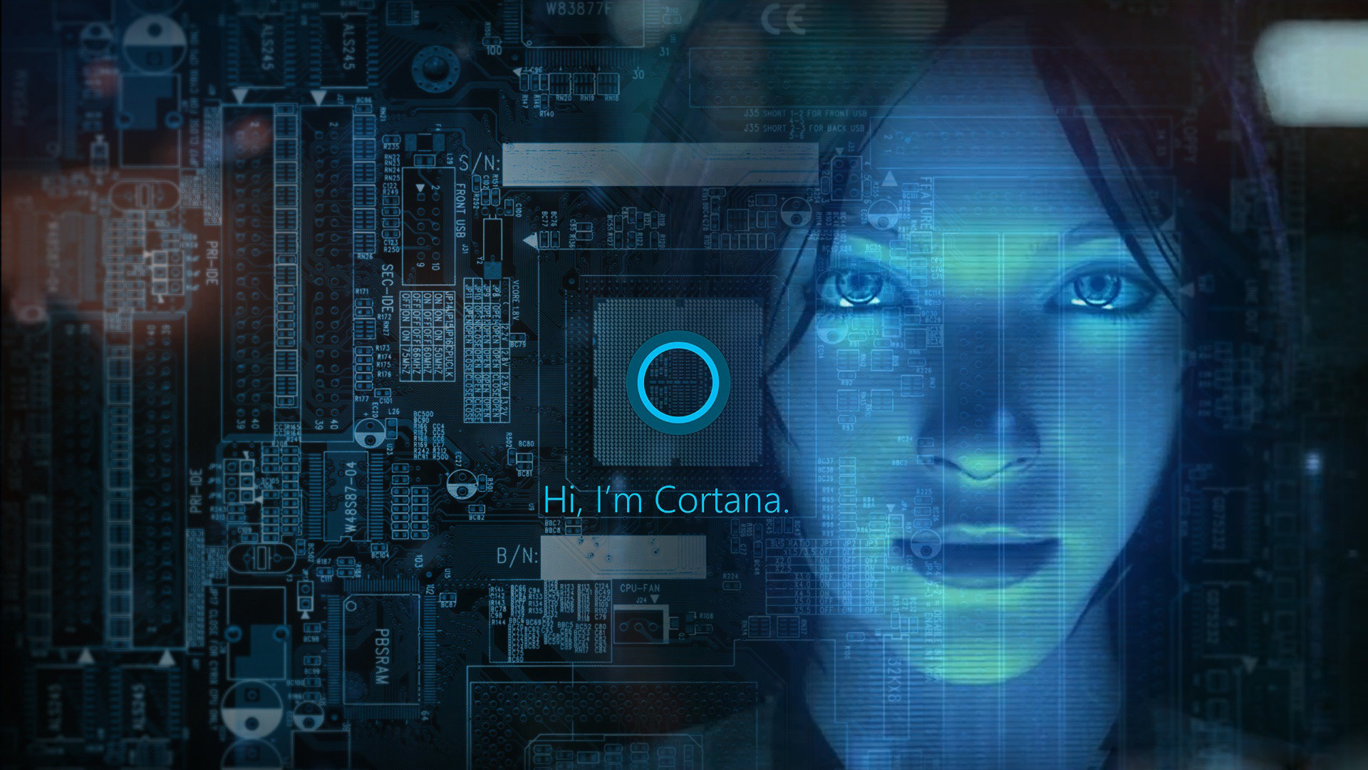 Cortana, Windows 10, Microsoft, Circuito, Ologramma, Full HD, sfondo desktop