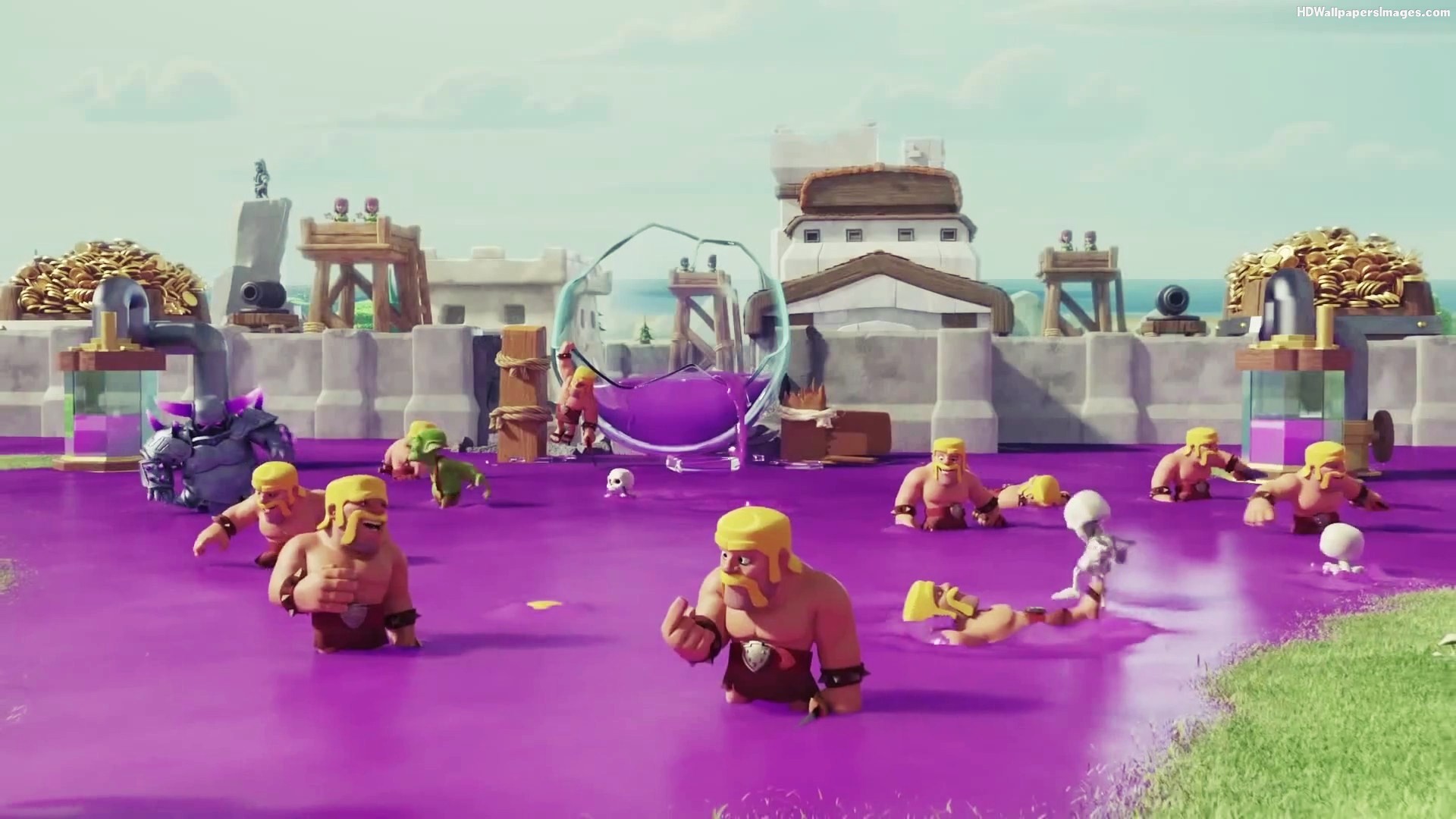 Barbaro, Clash of Clans, Incantesimo, Mura, Viola, 16:9 Full HD, wallpaper widescreen