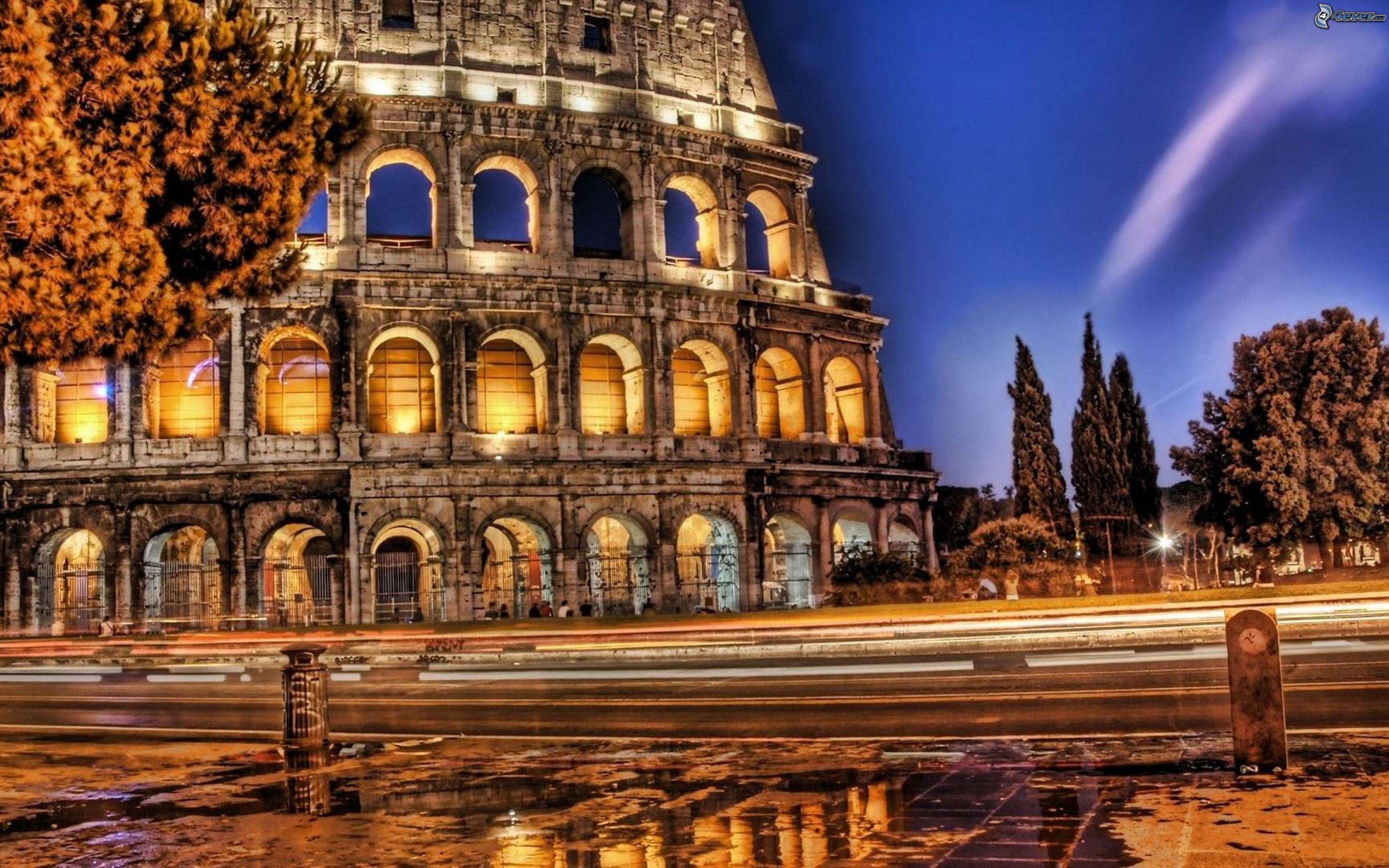 Colosseo, Roma, Notte, Scie luminose, HDR, 16:10 2K, sfondo widescreen