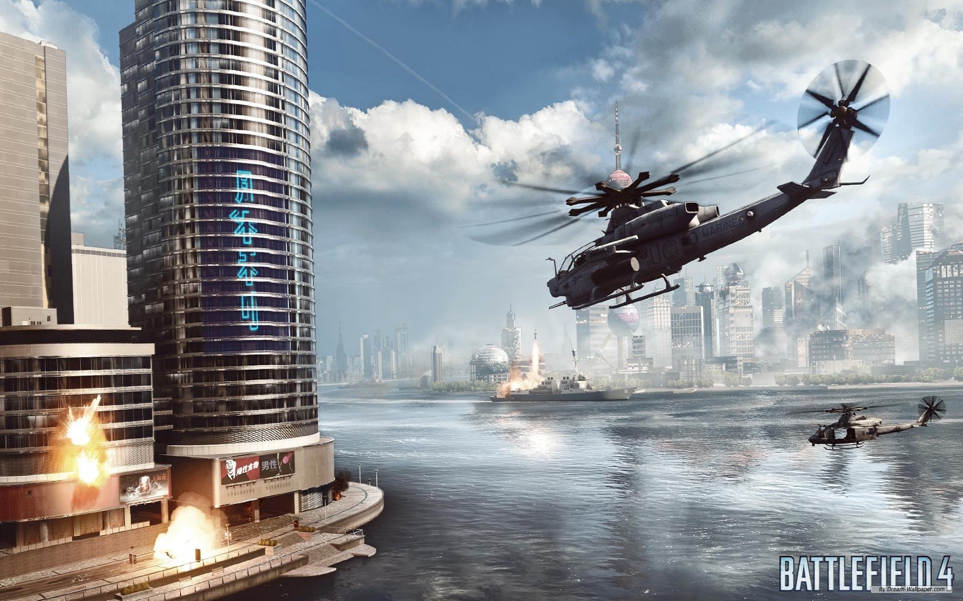 Battlefield 4, Elicotteri, Grattacieli, Città allagata, 16:10 Full HD, sfondo widescreen