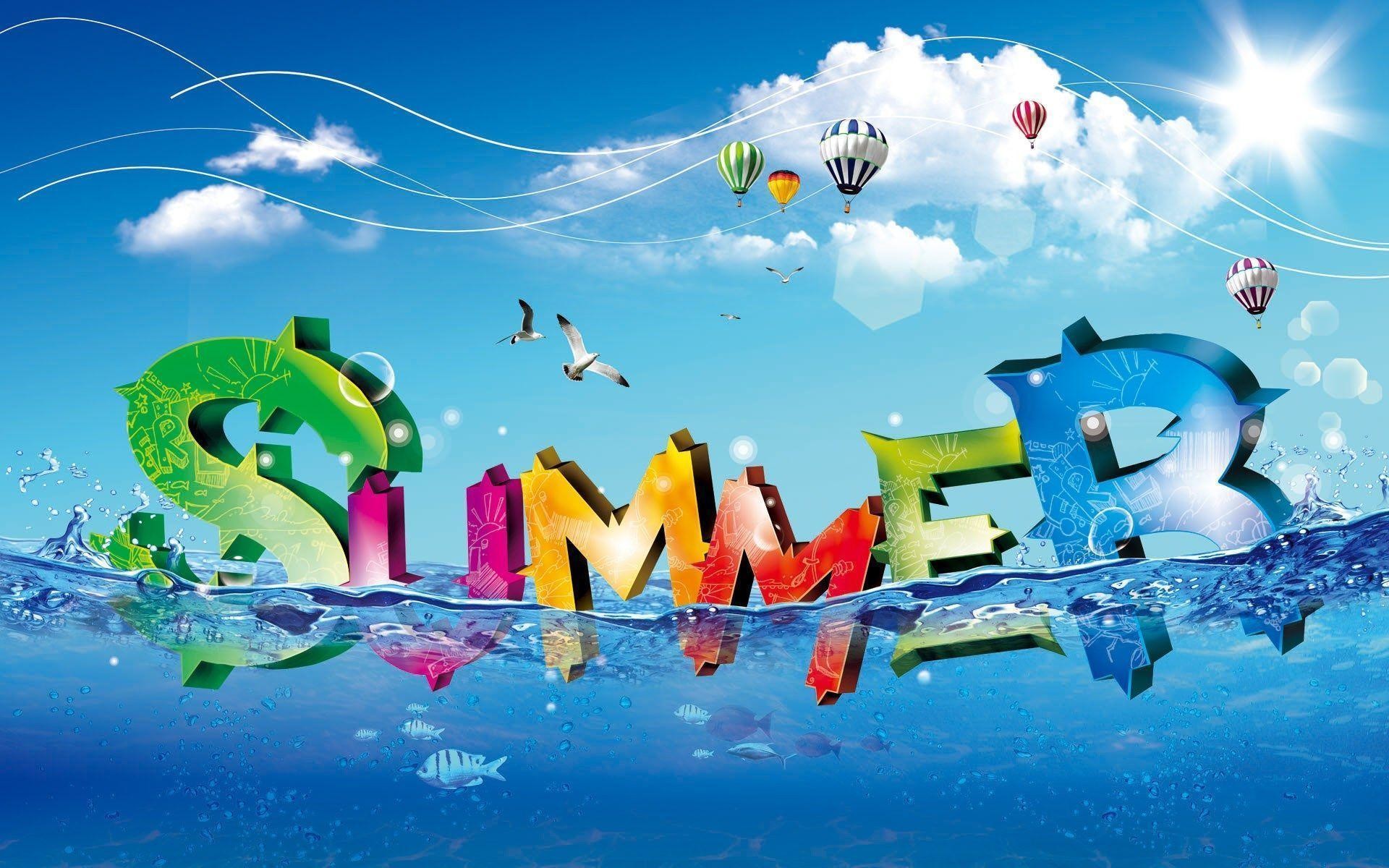 Summer, Tipografia 3D, Mongolfiere, Arte digitale, 1920x1200, sfondo per PC