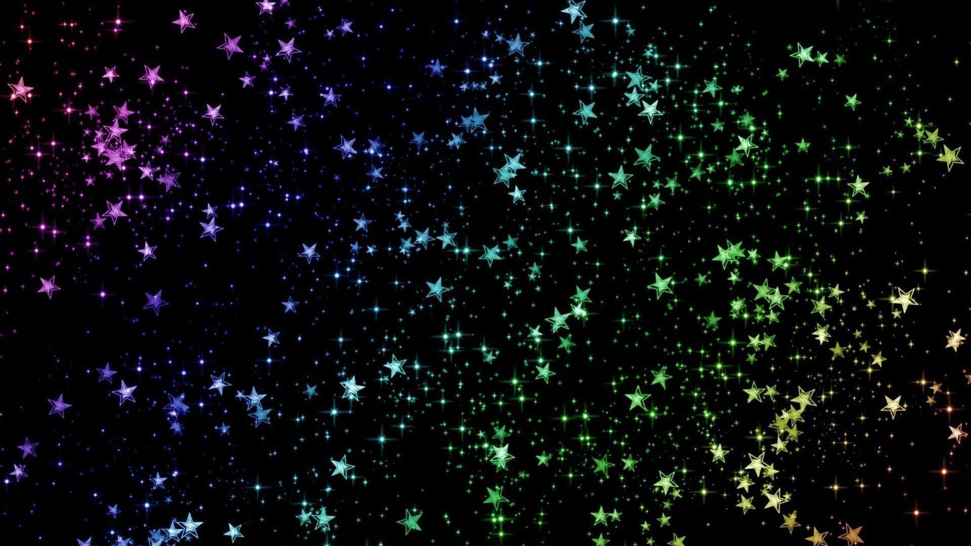Stelle colorate, Sfondo nero, Scintillii, Arcobaleno, 16:9 Full HD, wallpaper widescreen