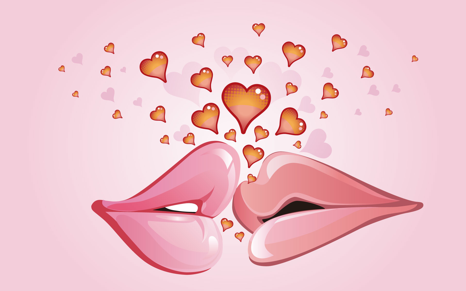 Labbra, Bacio, Cuoricini, Sfondo rosa, Full HD, wallpaper per computer