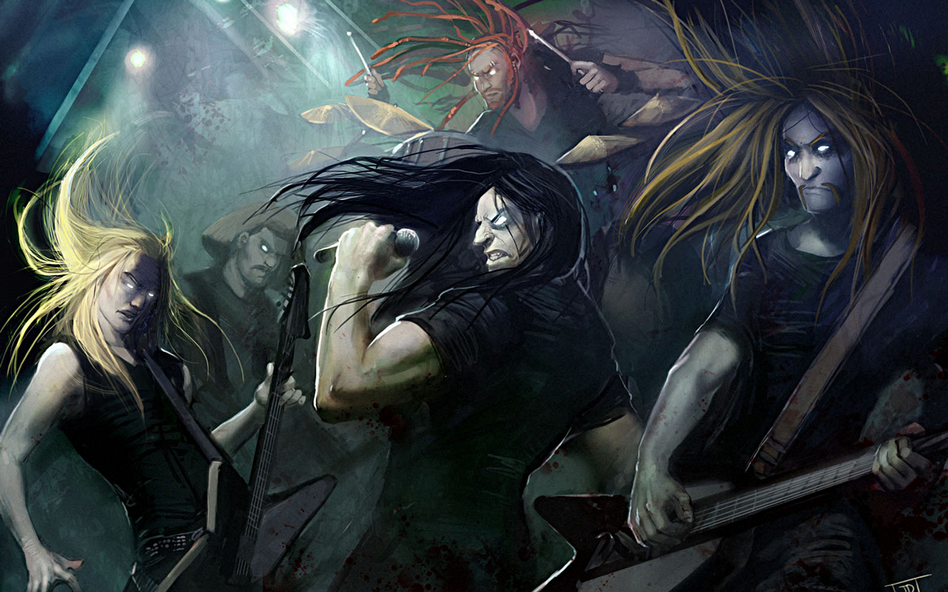 Band metal, Concerto, Illustrazione, Headbanging, 1920x1200, sfondo MacBook Pro
