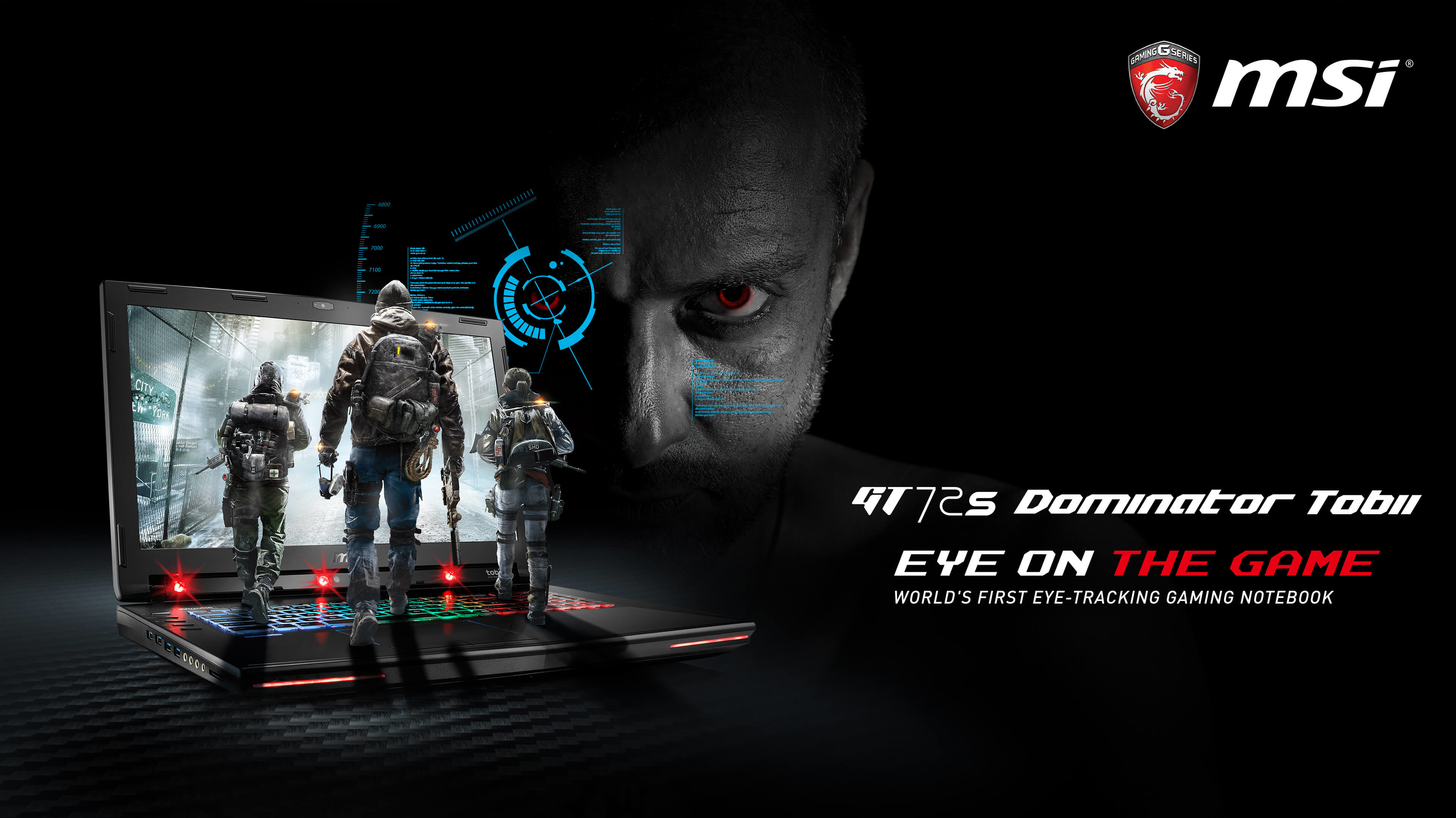 MSI, GT72S Dominator Tobii, Eye on the game, Laptop gaming, Pubblicità, sfondo desktop 4K