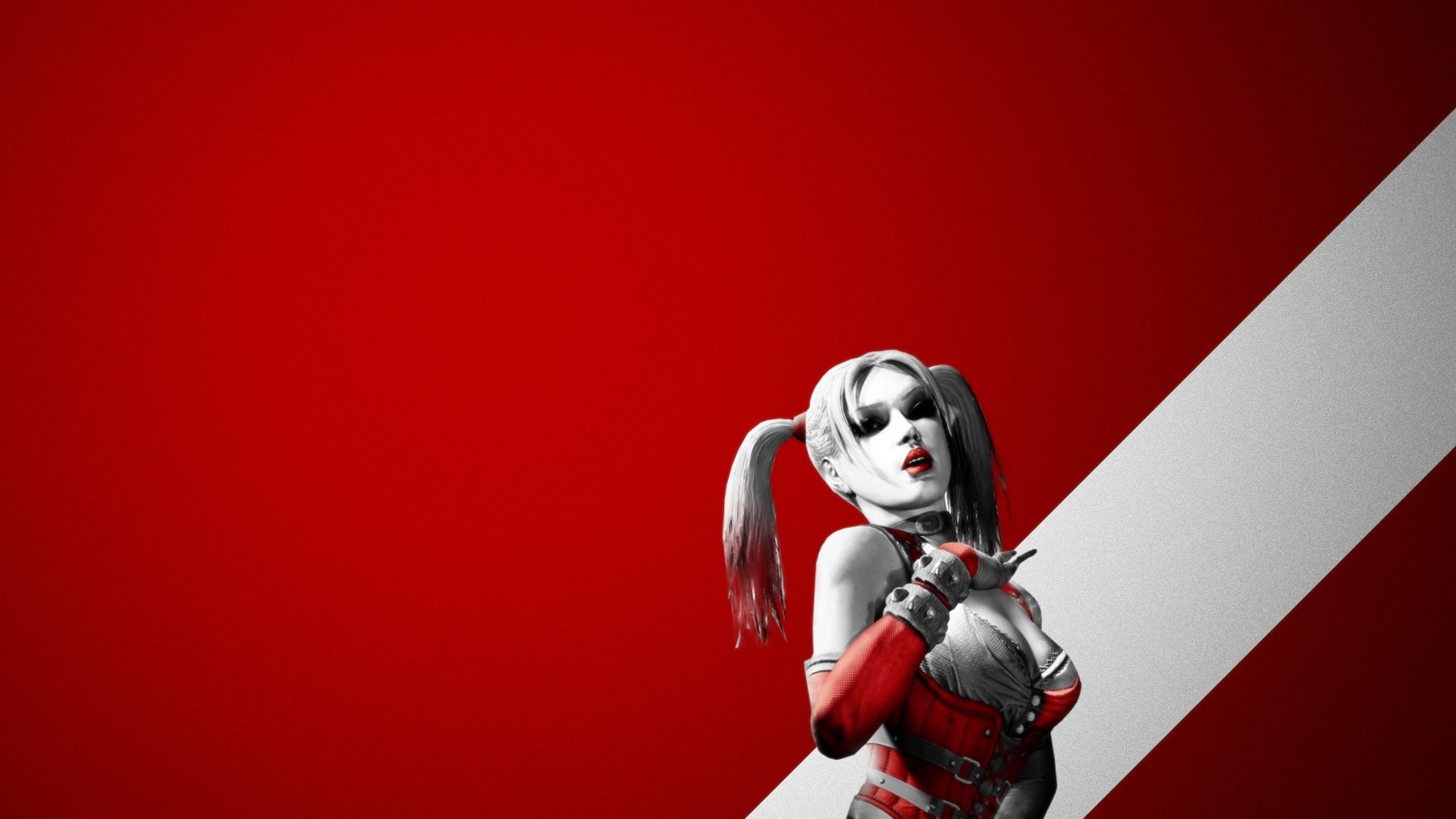 Harley Quinn, Batman: Arkham City, Rosso, Minimalismo, Full HD 1080p, sfondo desktop
