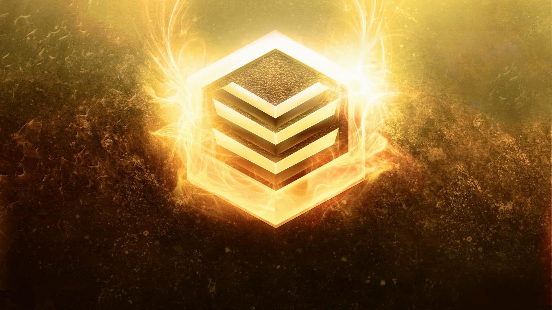 Cubo luminoso, Energia, Oro, Digital art, Full HD, wallpaper per computer