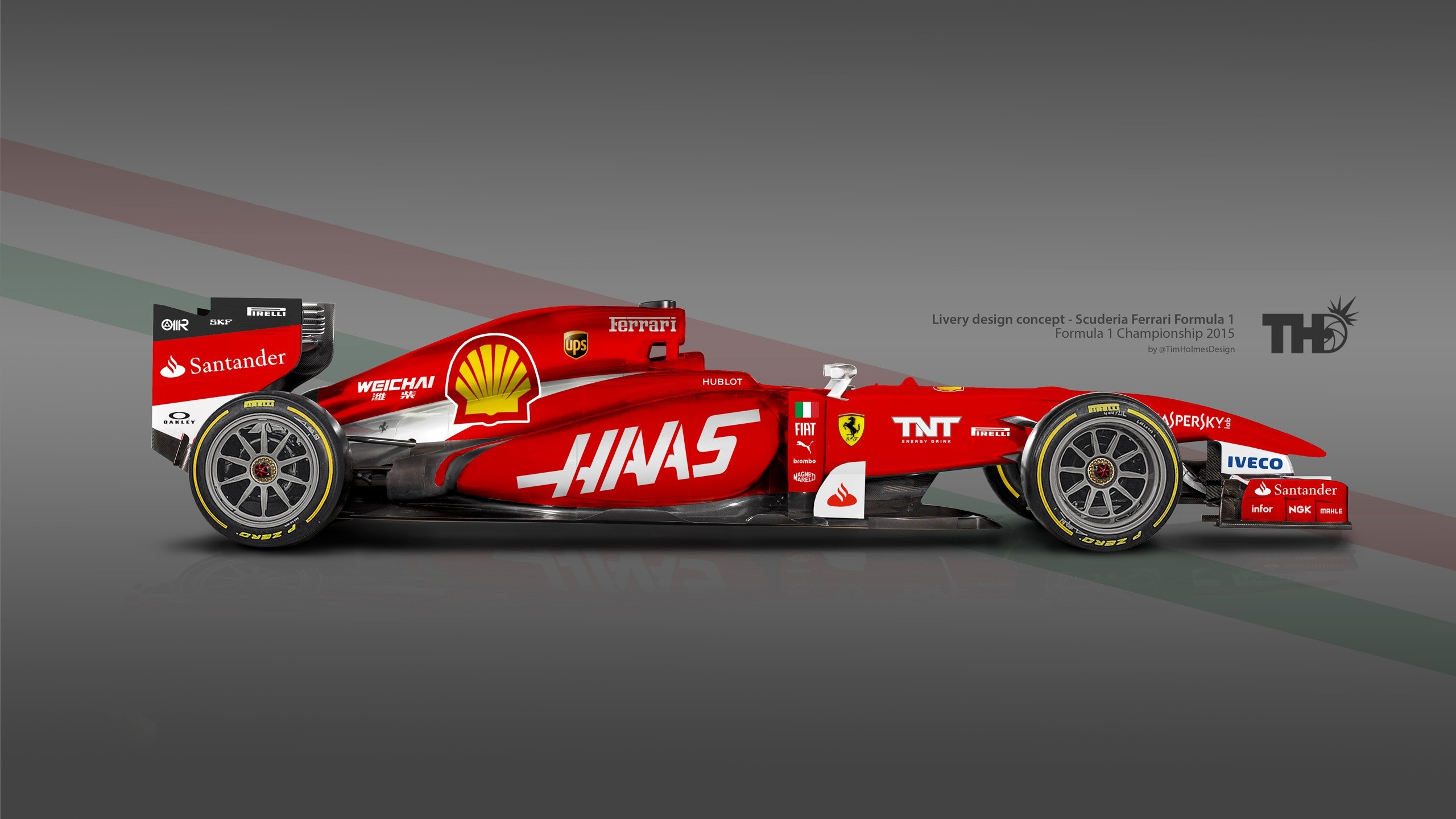 Haas F1, Concept, Formula 1, Vista laterale, Rosso, 2560x1440, sfondo per PC