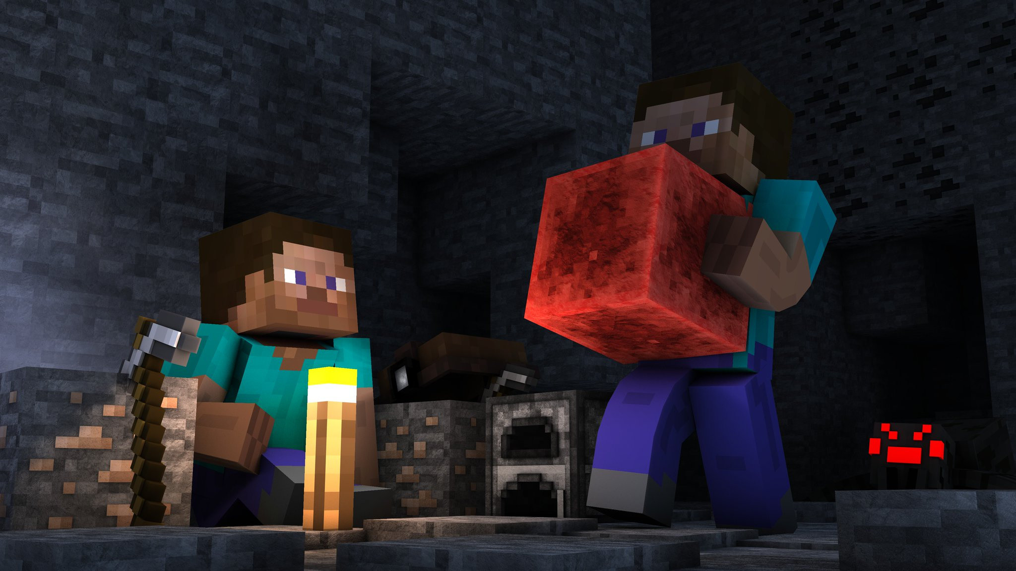 Minecraft, Steve, Novaskin, Redstone, Caverna, Full HD, sfondo per PC e portatile