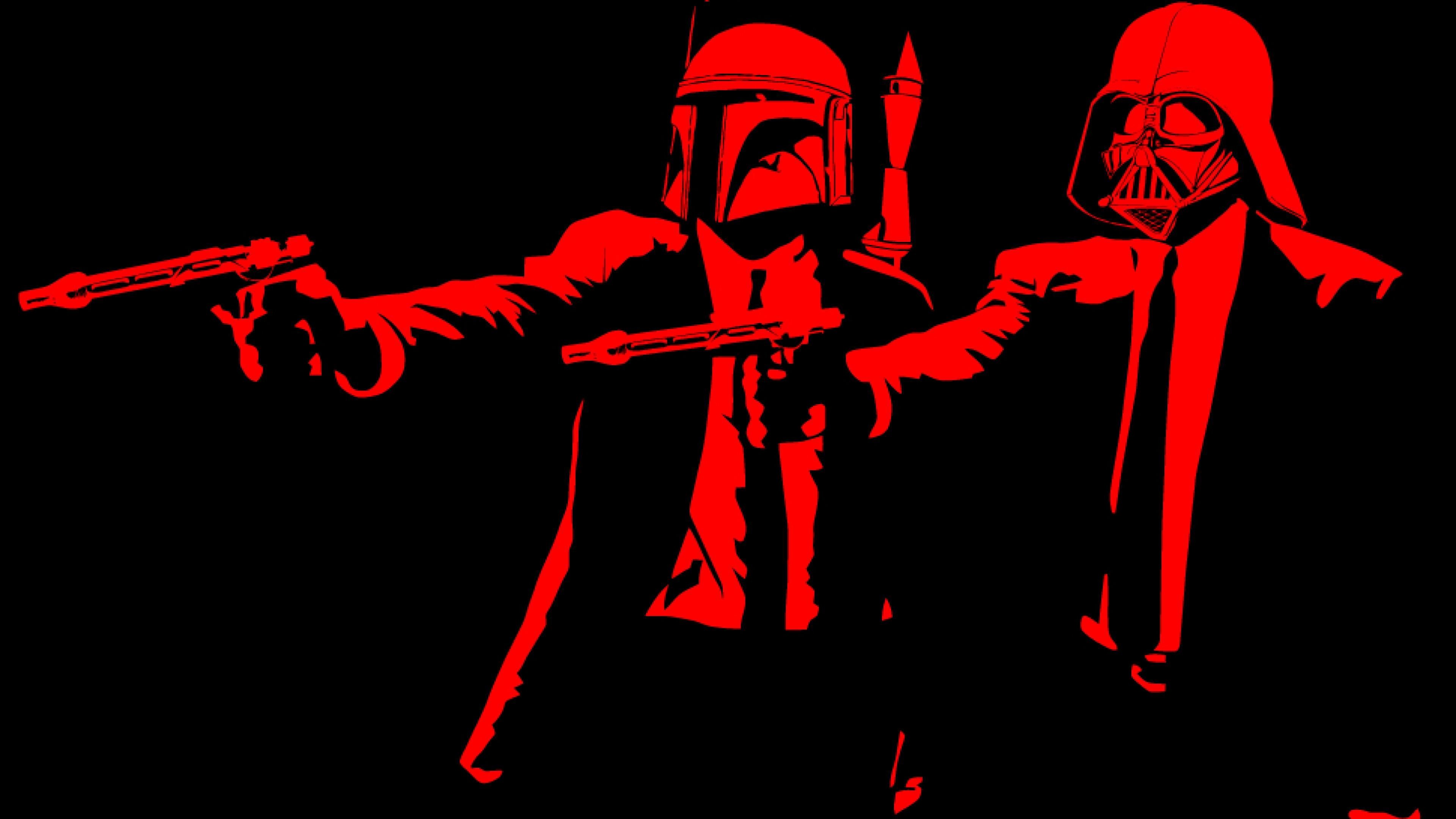 Pulp Fiction, Darth Vader, Boba Fett, Parodia, Rosso e nero, 4K, sfondo per portatile