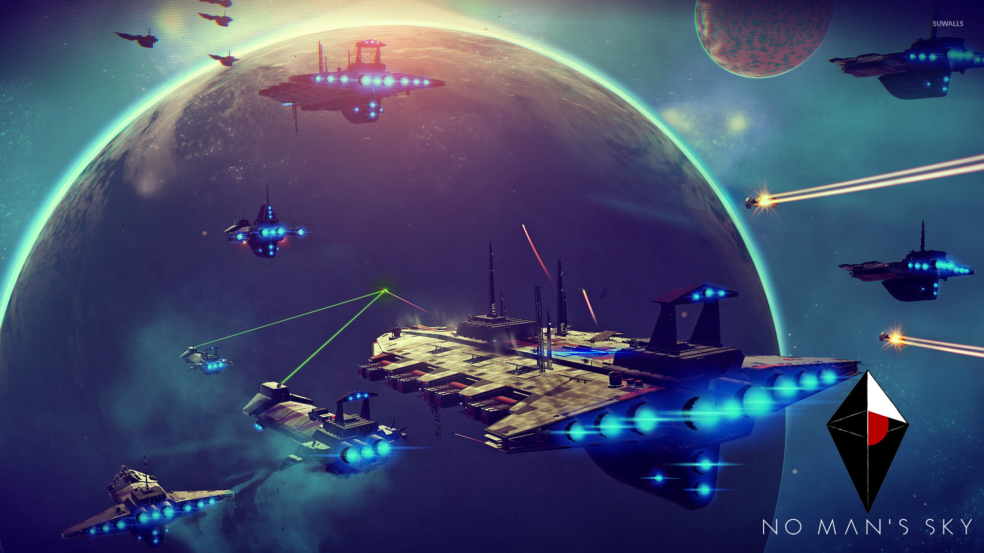 No Man's Sky, Battaglia spaziale, Astronave da carico, Pianeta, Full HD, sfondo Windows 11