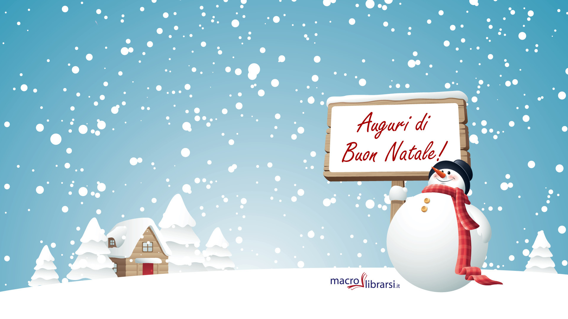 Auguri di Buon Natale, Pupazzo di neve, Nevicata, Casetta, sfondo per desktop