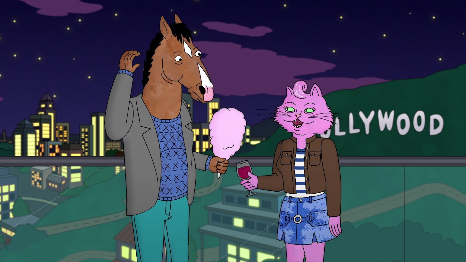 BoJack Horseman, Princess Carolyn, Hollywood, Notte, Zucchero filato, sfondo Full HD per PC