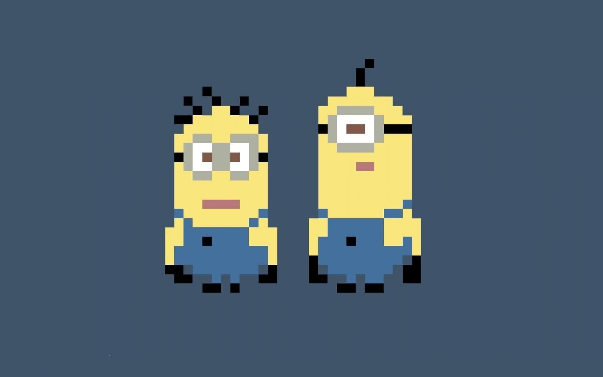 Minion, Pixel art, Sfondo blu, Minimalista, wallpaper Android