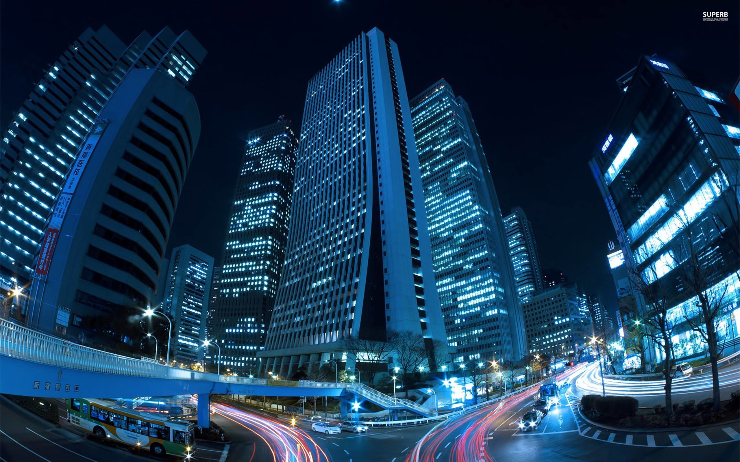 Shinjuku, Tokyo, Grattacieli, Notte, Grandangolo, 2560x1600, sfondo MacBook Pro