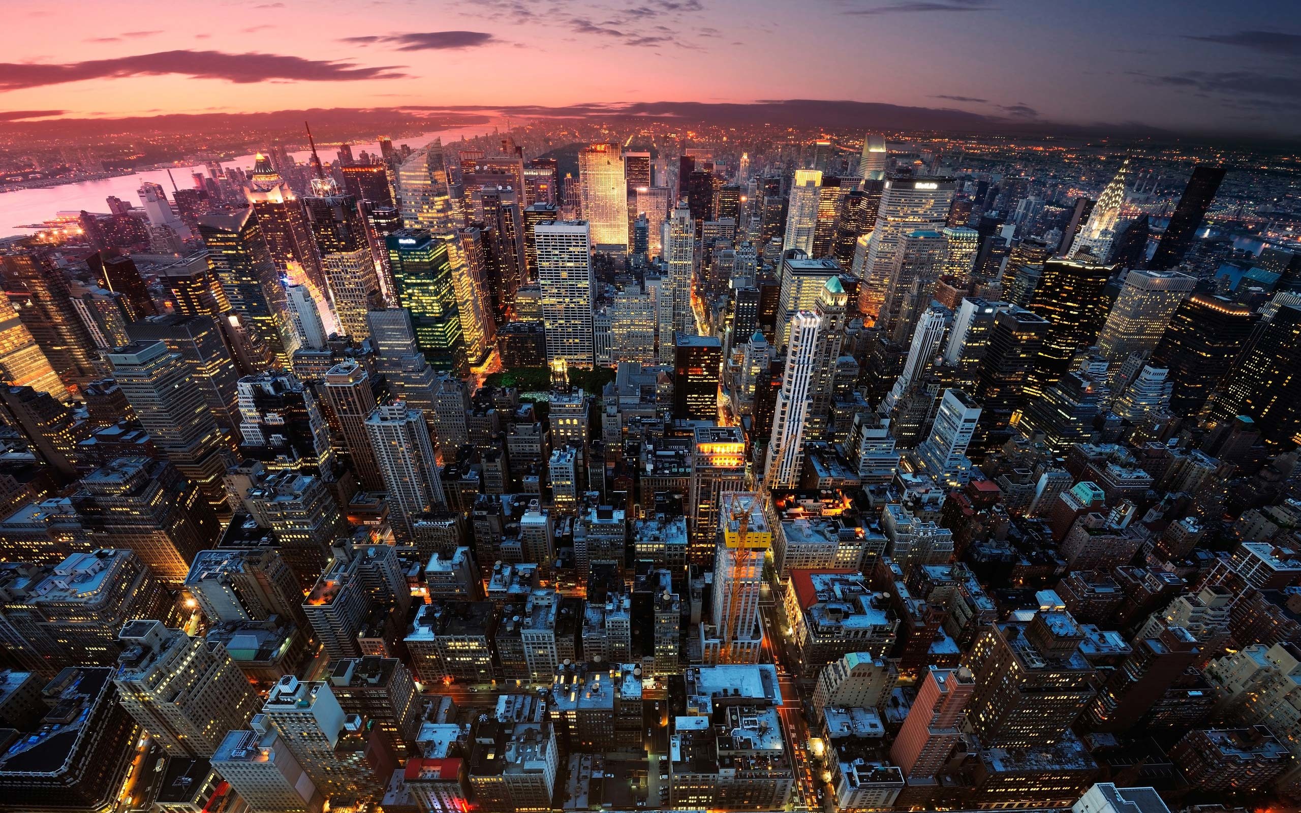 New York, Manhattan, Vista aerea, Grattacieli, Tramonto, 2560x1600, sfondo per PC