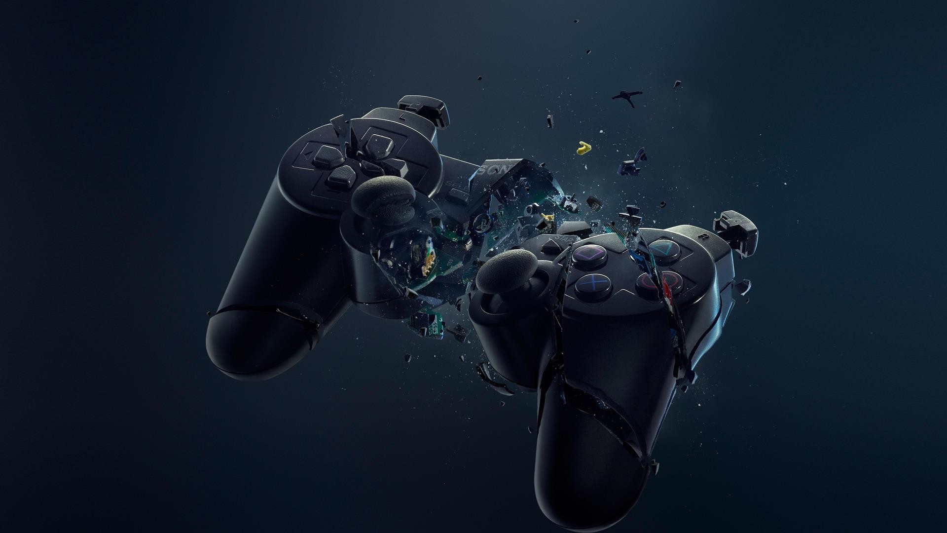 Controller PlayStation, DualShock 3, Esplosione, Blu scuro, Full HD, sfondo PC
