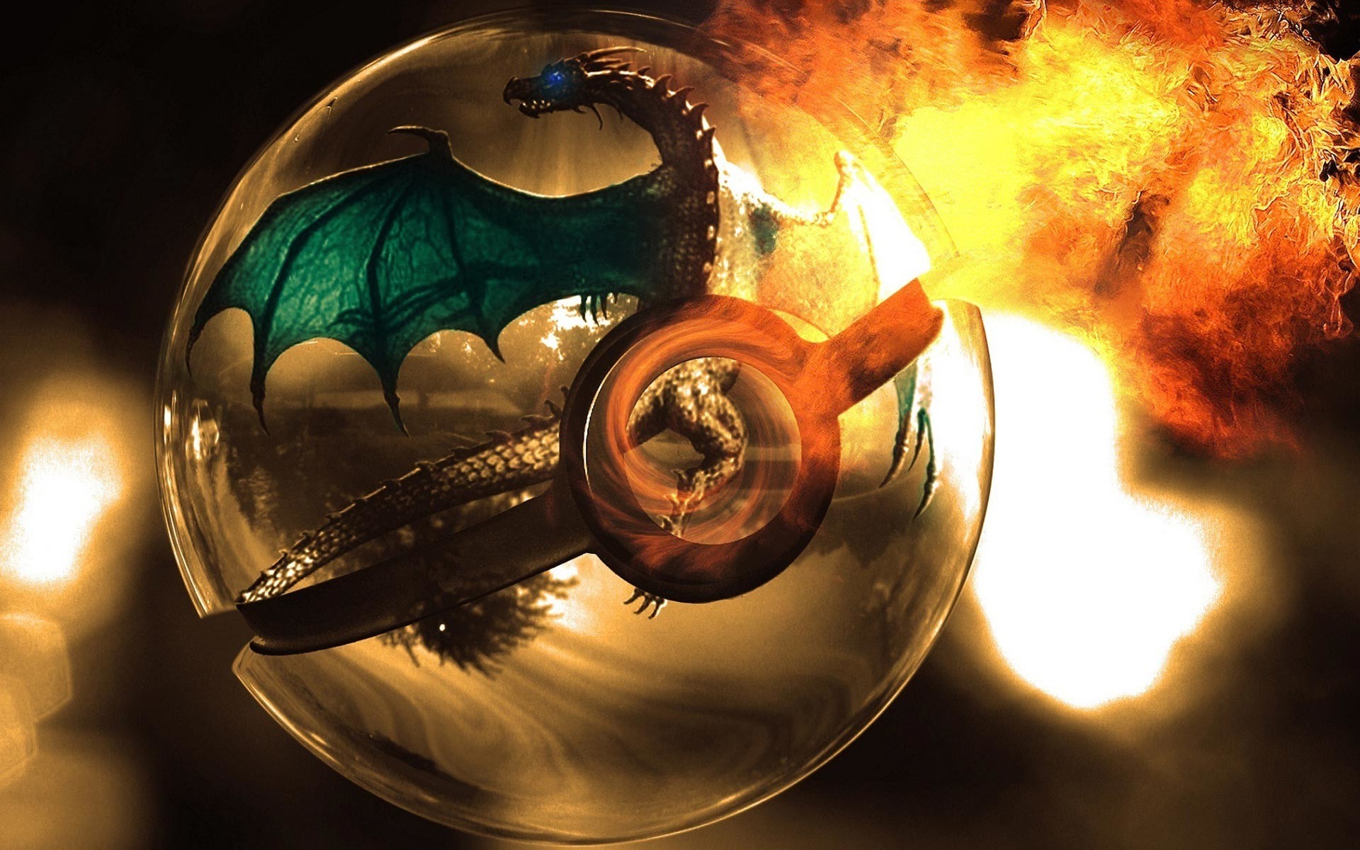 Charizard, Poké Ball, Pokémon, Fuoco, 16:10 Full HD, sfondo widescreen