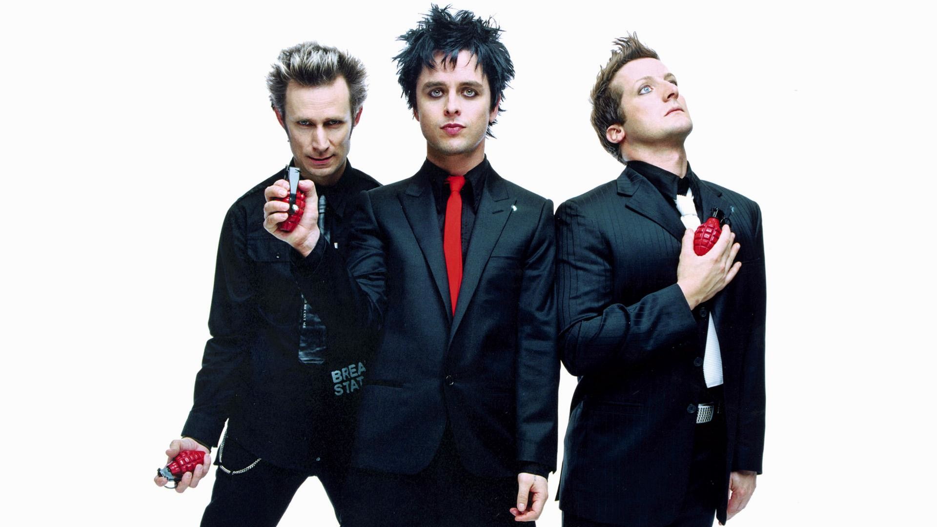 Green Day, Billie Joe Armstrong, Mike Dirnt, Tré Cool, Granata a cuore, sfondo 16:9 Full HD
