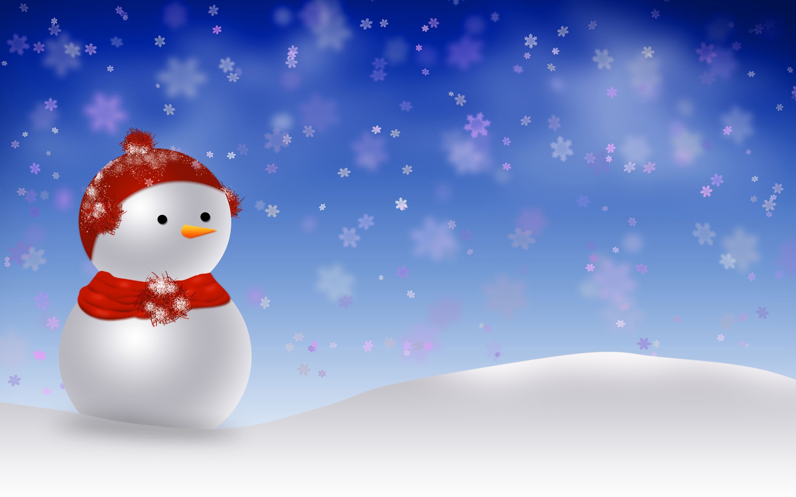 Pupazzo di neve, Sciarpa, Fiocchi di neve, Blu, Inverno, 2560x1600, sfondo MacBook Pro