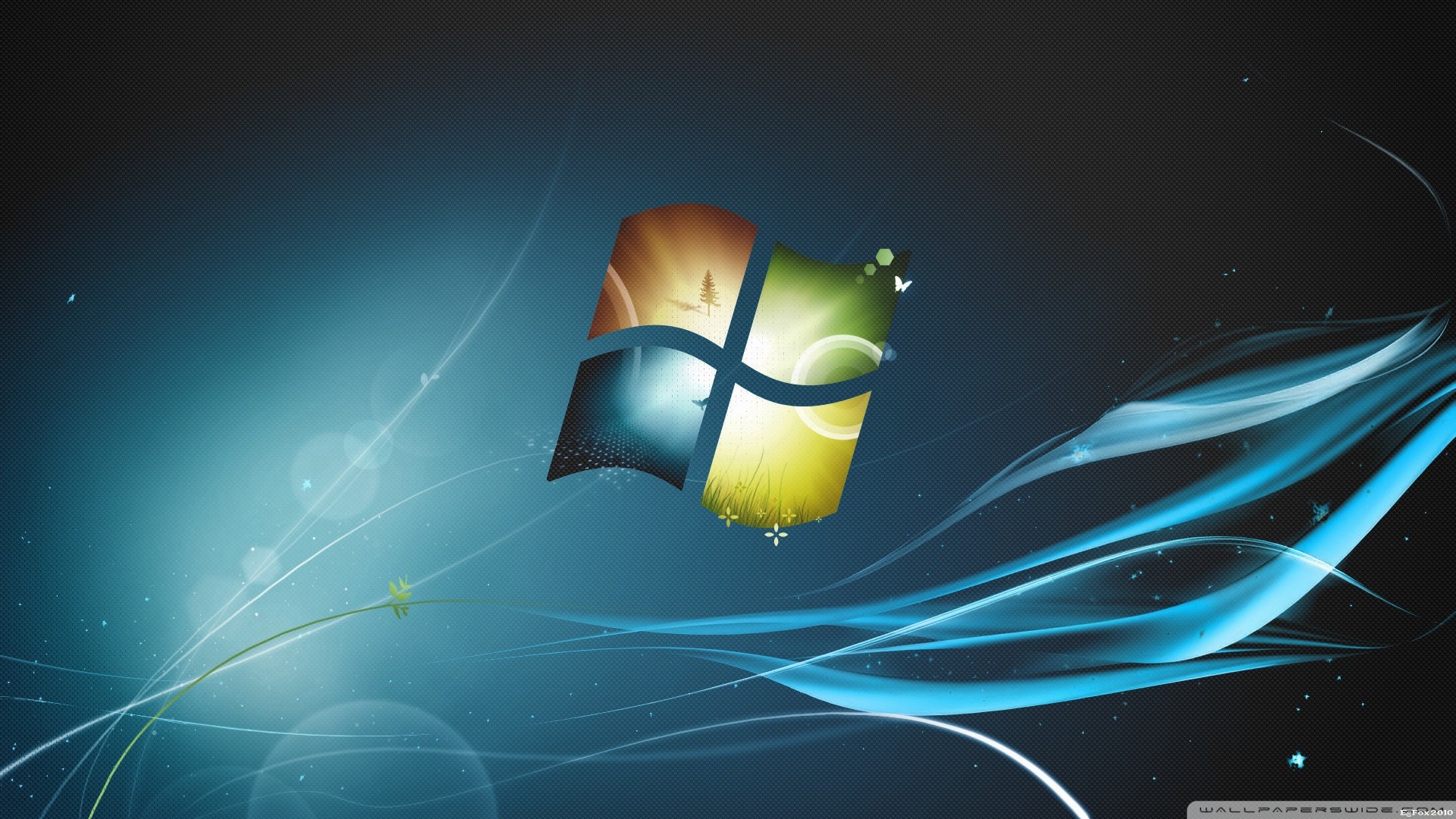 Windows 7, Logo Windows, Onde blu, 1920x1080, sfondo per PC