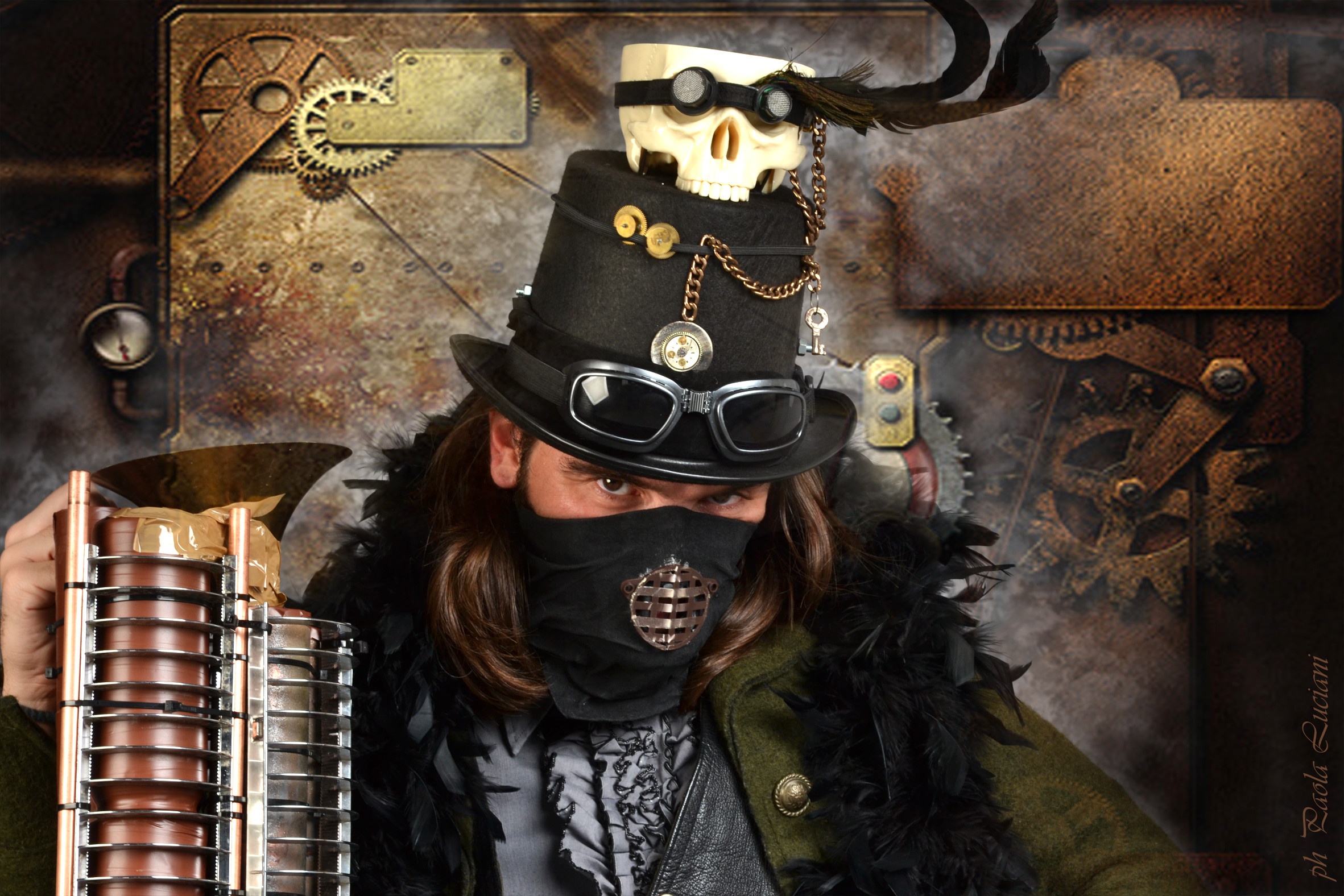 Uomo steampunk, Cappello a cilindro, Maschera, Teschio, Full HD, sfondo per portatile