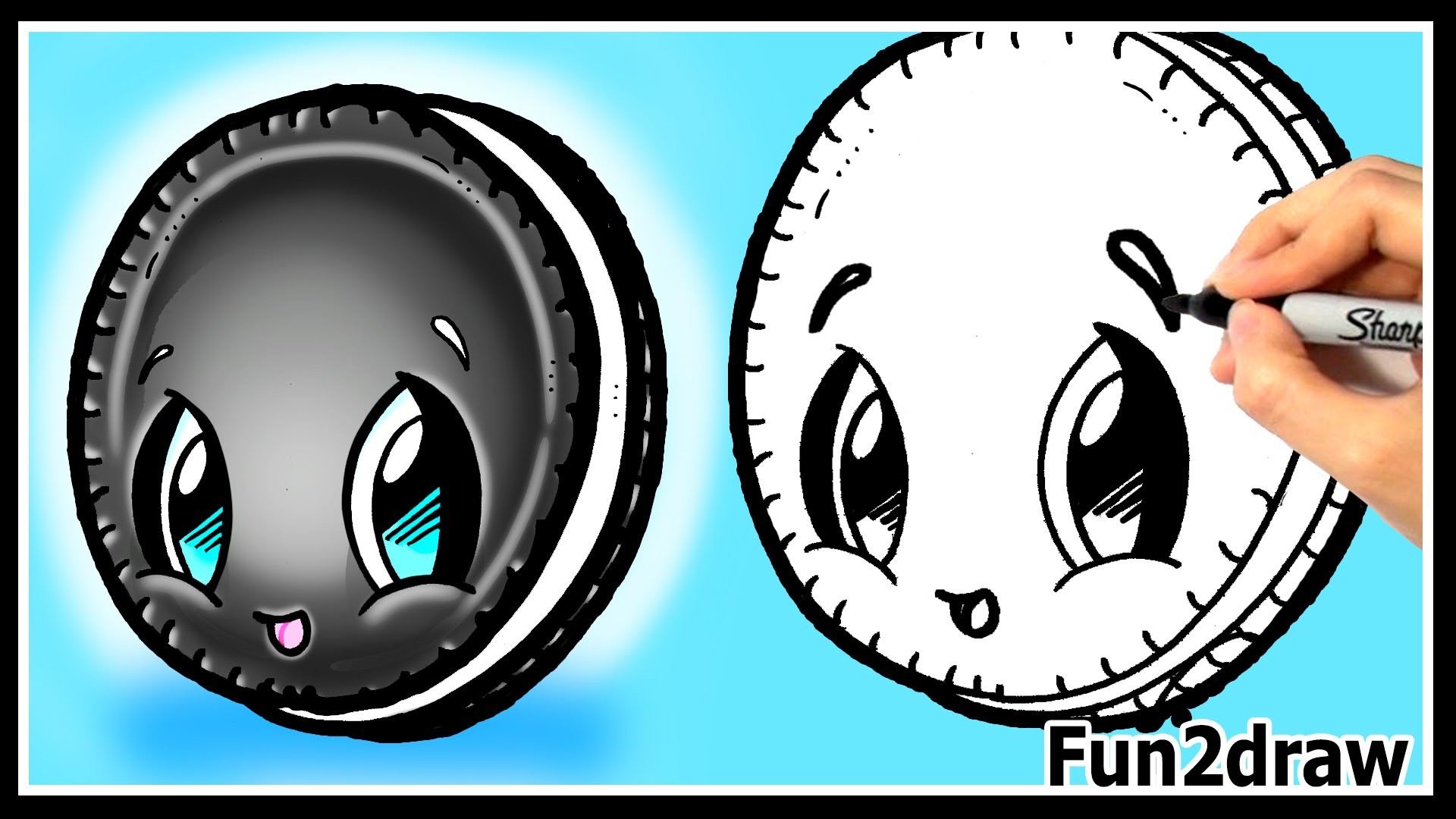Fun2draw, Oreo, Biscotto, Disegno kawaii, 1920x1080, sfondo per PC