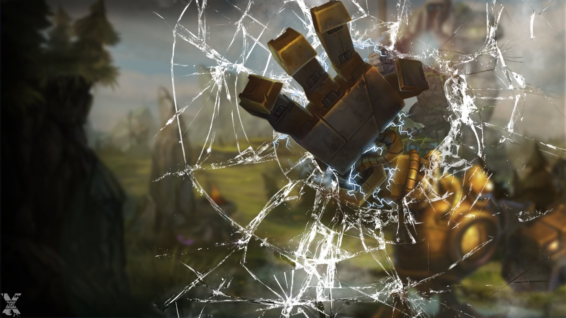 Blitzcrank, League of Legends, Vetro rotto, Full HD, wallpaper desktop
